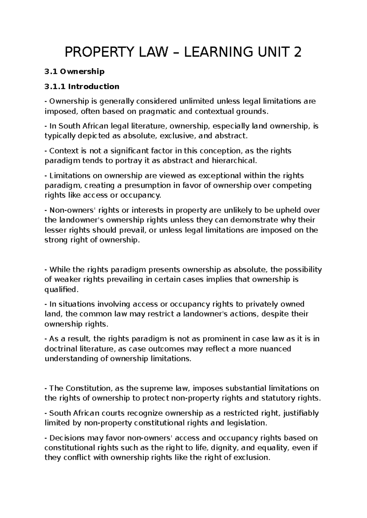 Property LAW – Learning UNIT 2 - PROPERTY LAW – LEARNING UNIT 2 3 ...
