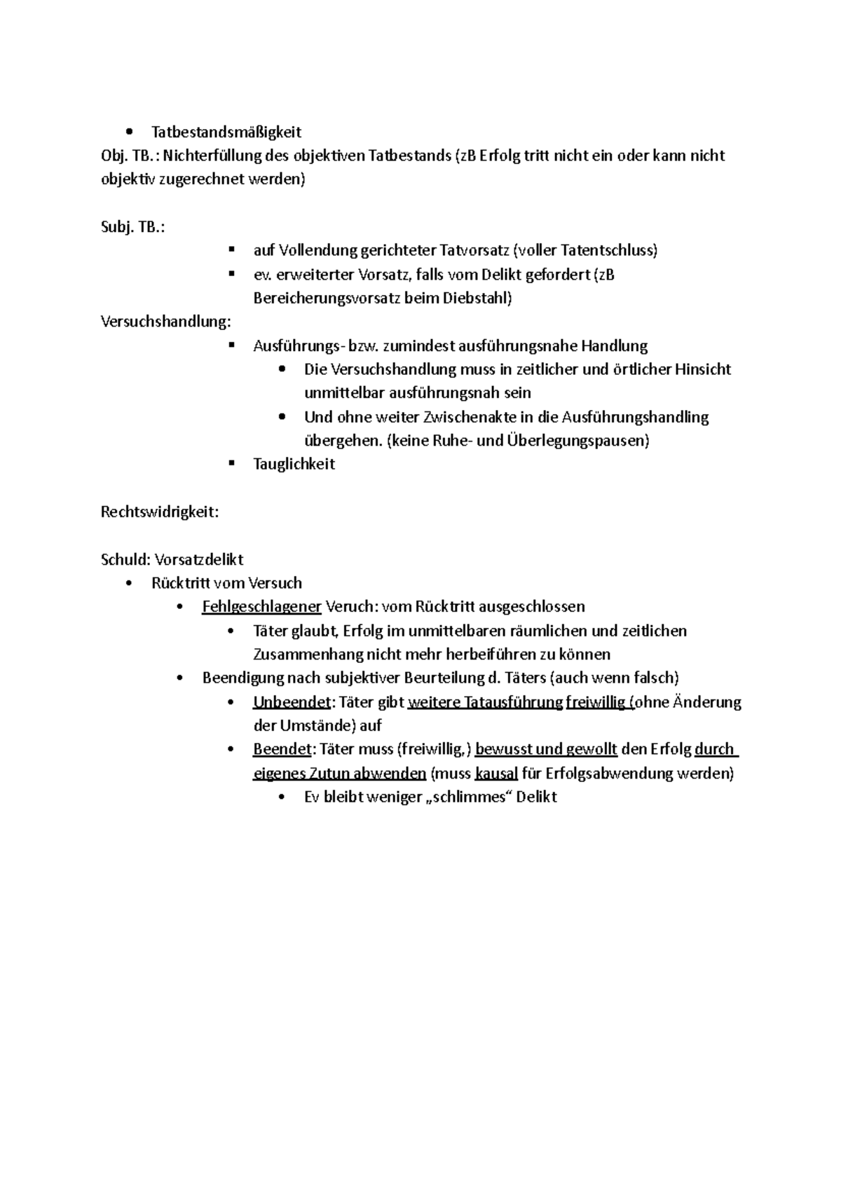 Versuchsdelikt - Schema - Tatbestandsmäßigkeit Obj. TB.: Nichterfüllung ...