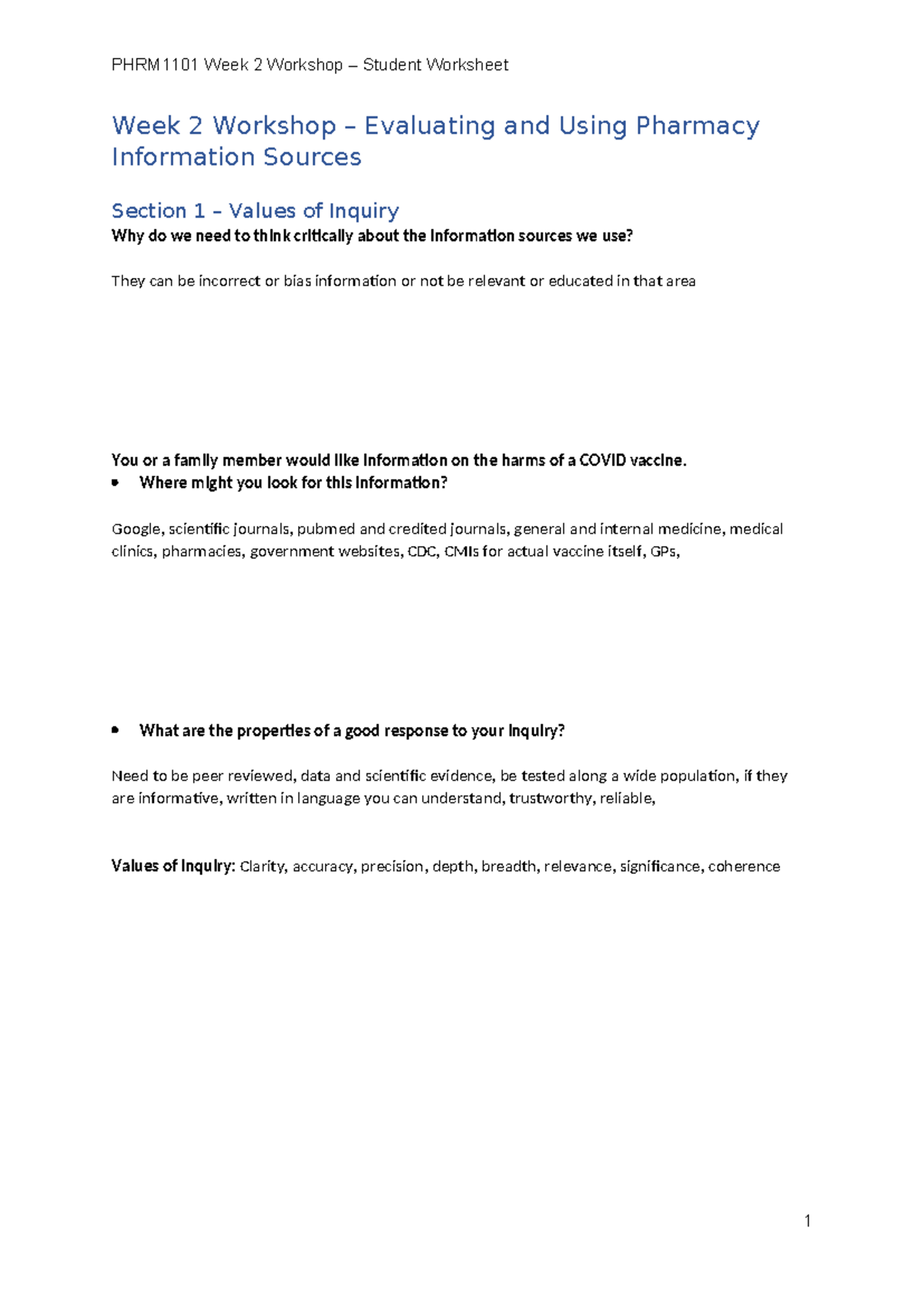 PHRM1101 Workshop W02 Worksheet - Week 2 Workshop – Evaluating and ...