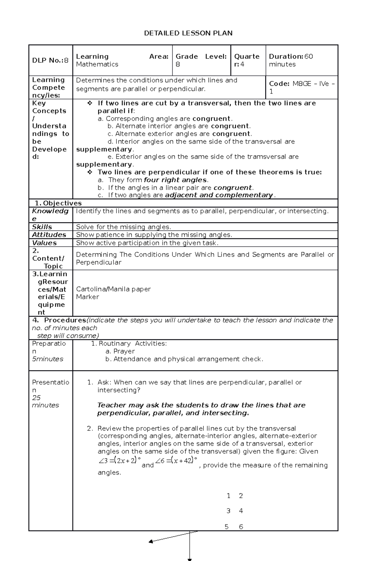 Dlp8 math8q4 - DLP MAPEH 8 - DETAILED LESSON PLAN DLP No.: 8 Learning ...