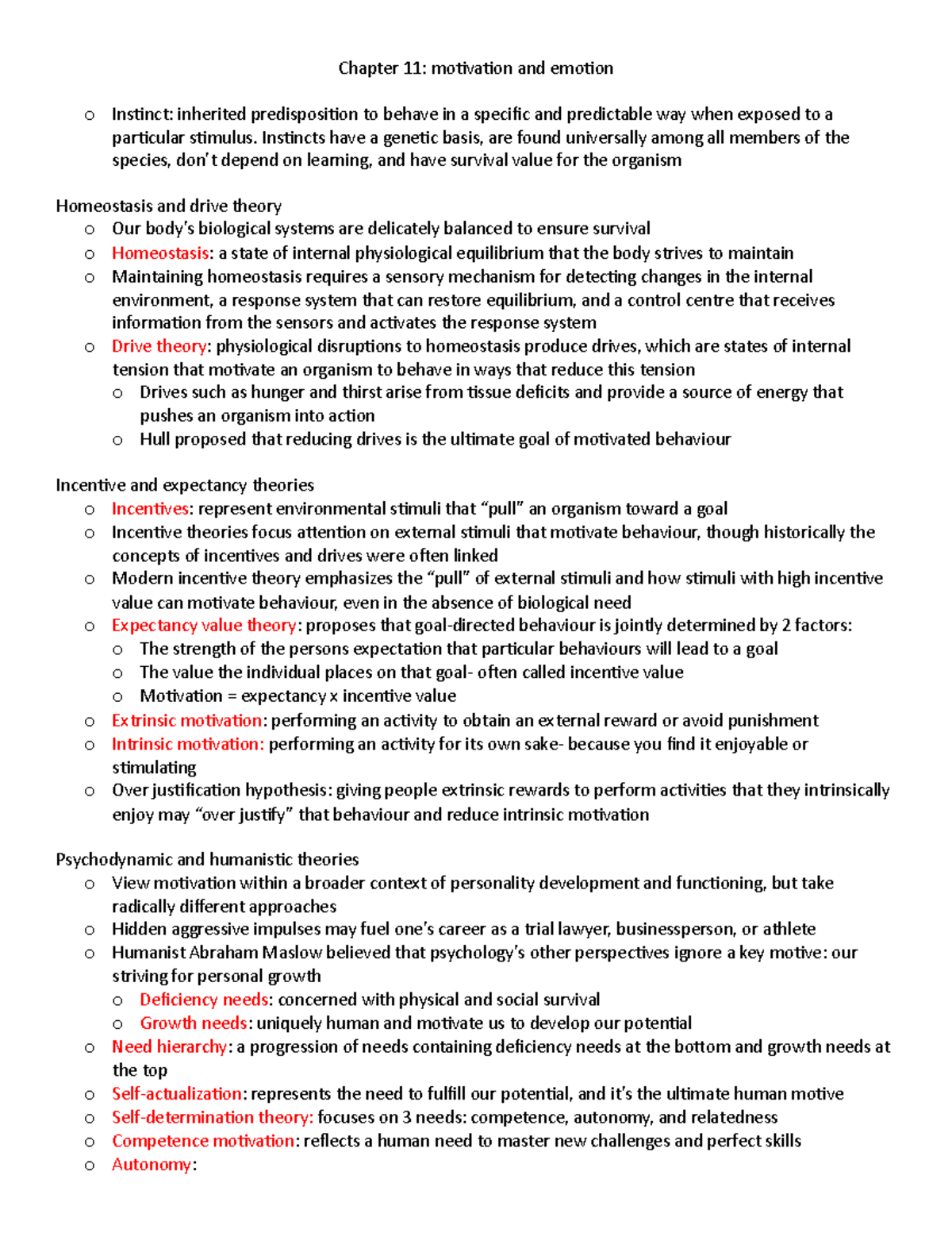 Psych Chapter 11 Motivation - Chapter 11: Motivation And Emotion O ...