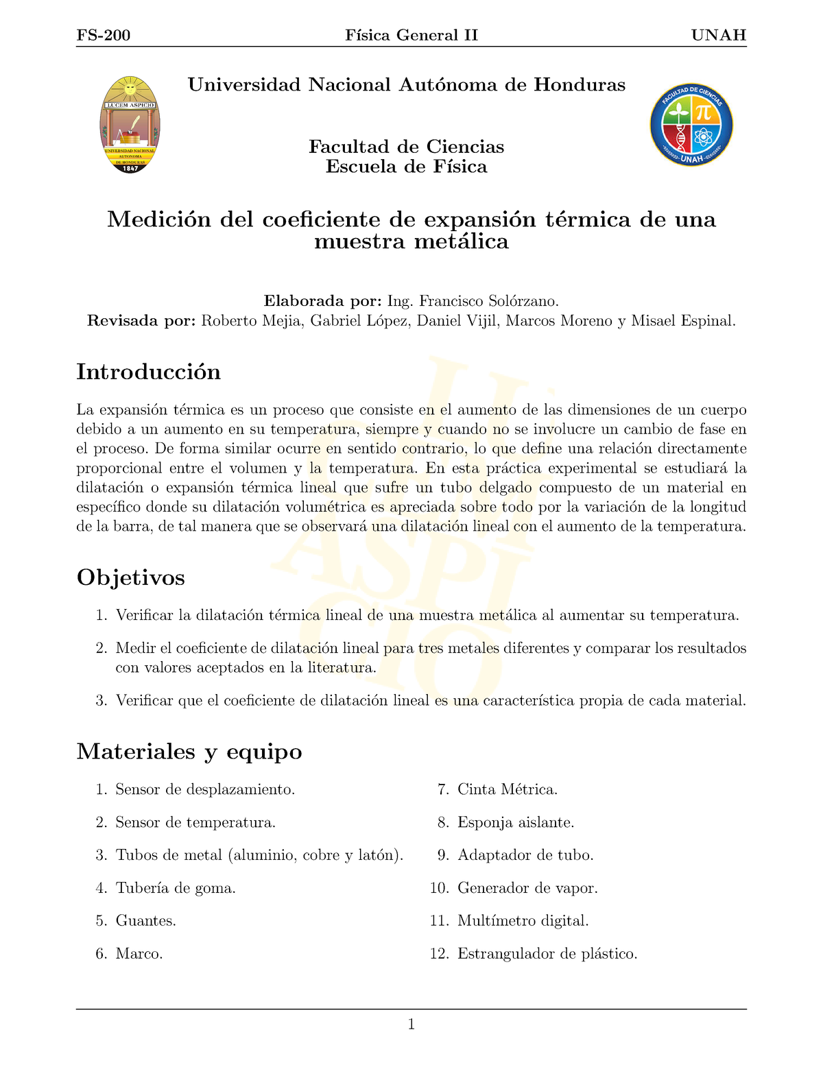 Guia Expansión Térmica Universidad Nacional Aut ́onoma De Honduras Facultad De Ciencias 9663