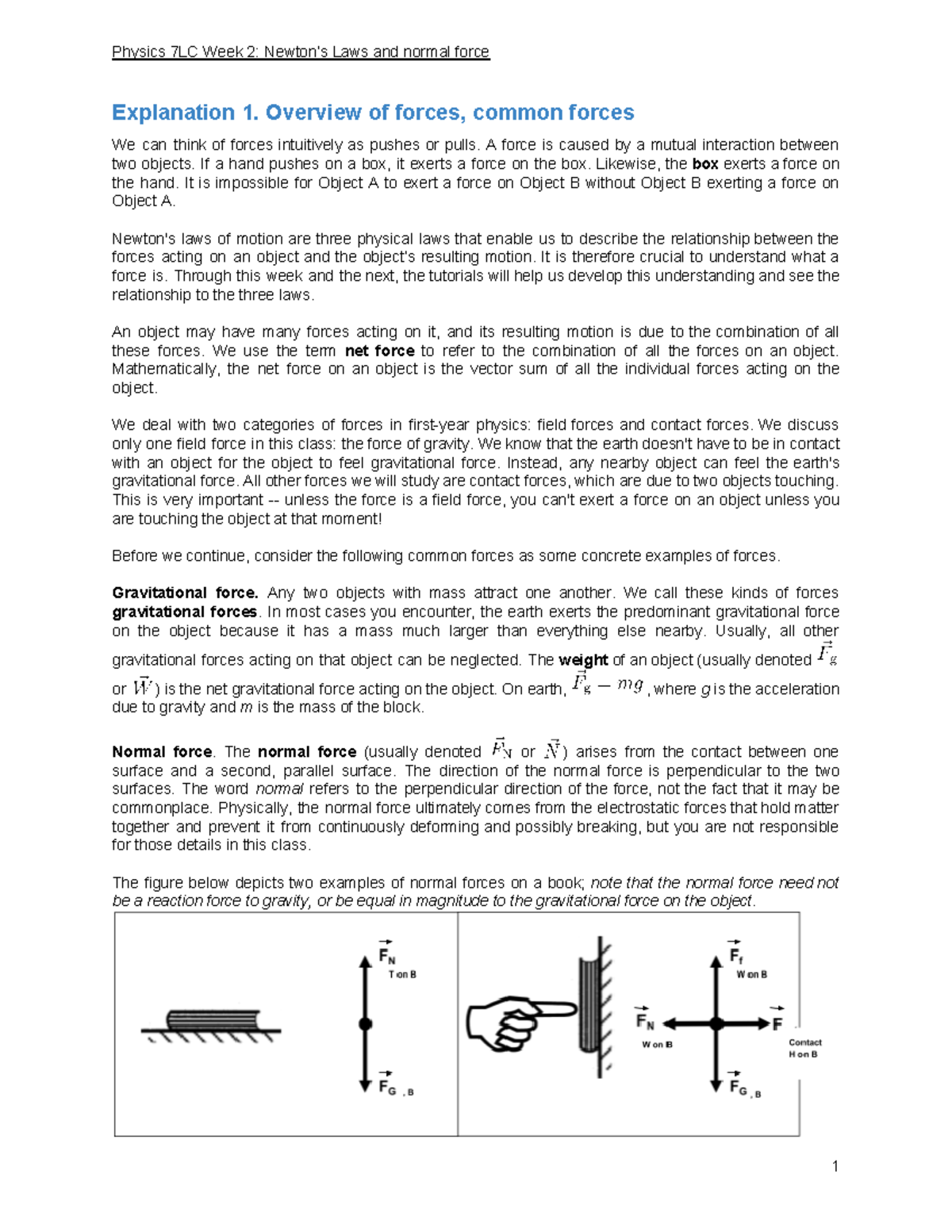 P7LC Tutorial 2 Explanations - Physics 7LC Week 2: Newton’s Laws And ...