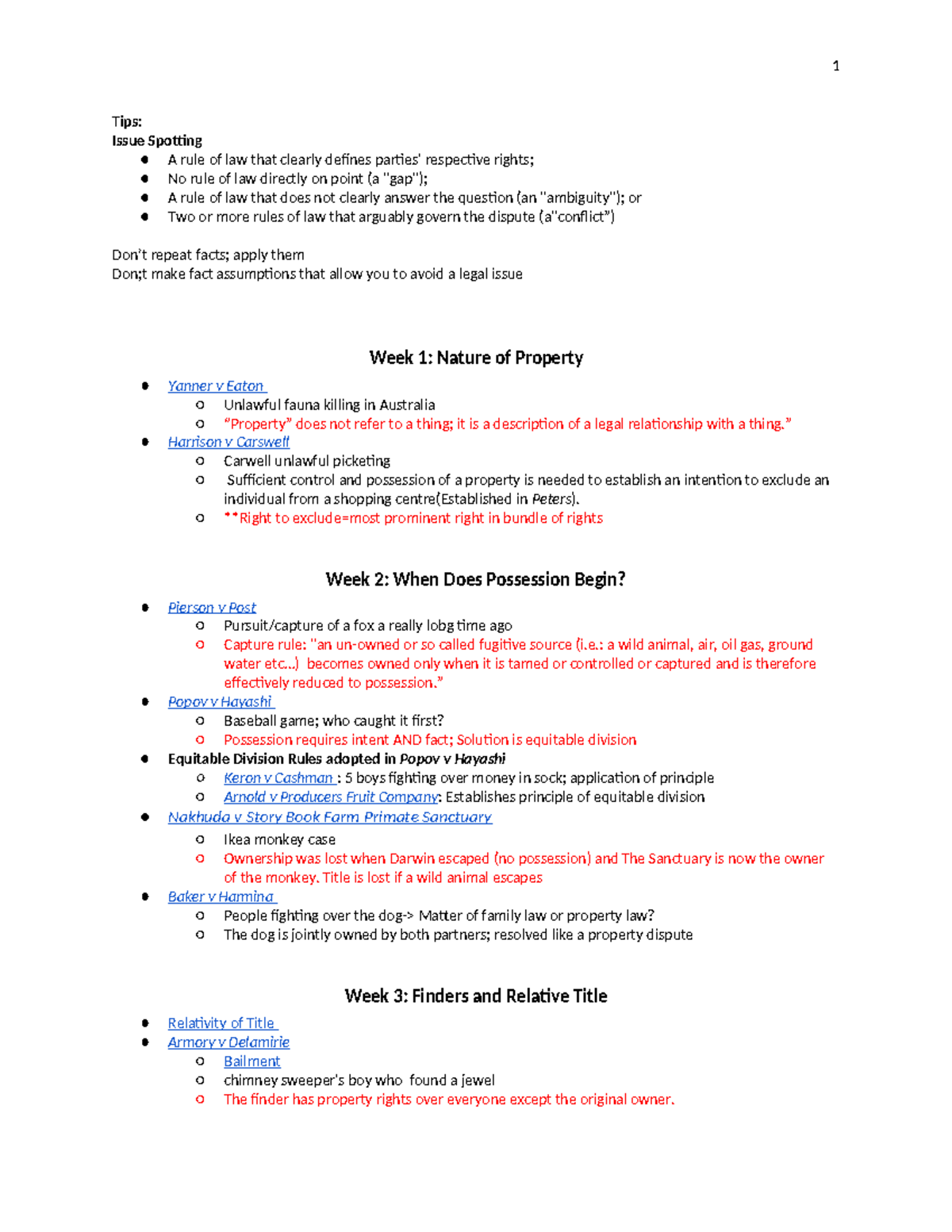 1L Fall Property Exam CANS (Vallianatos) Tips Issue Spotting A rule