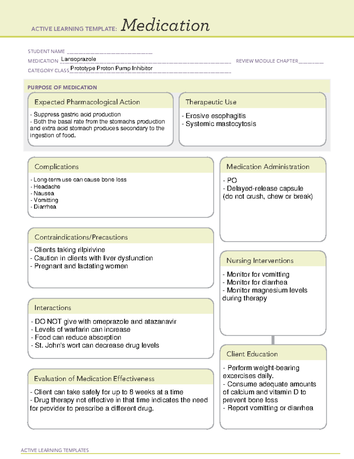 Lansoprazole Medication definition and indications ACTIVE LEARNING