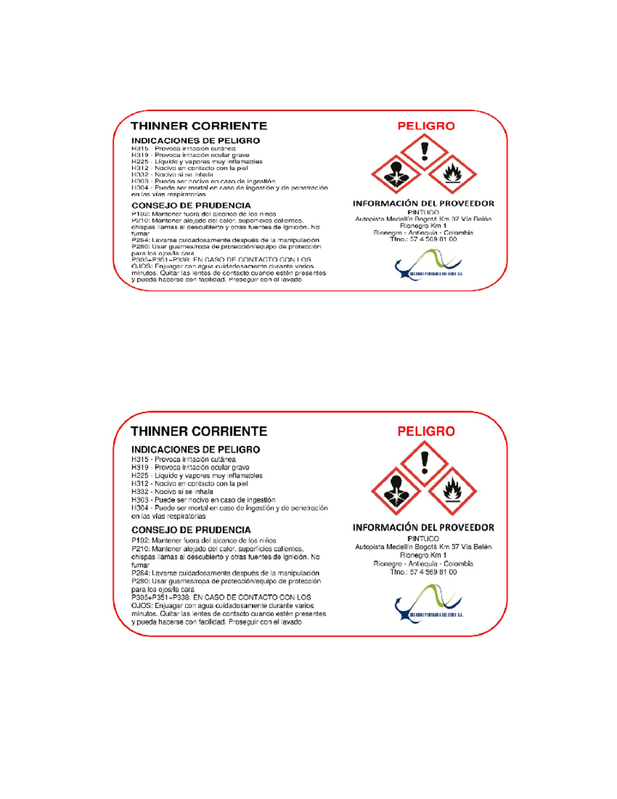 Estiqueta Thinner - THINNER CORRIENTE PELIGRO INDICACIONES DE PELIGRO ...
