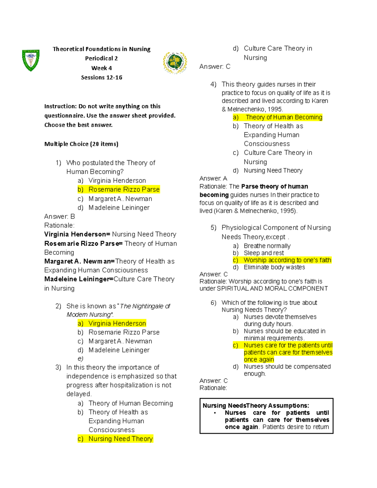 P2 Week 4 TFN Post Test - P2 week 4 TFN post test - Theoretical ...