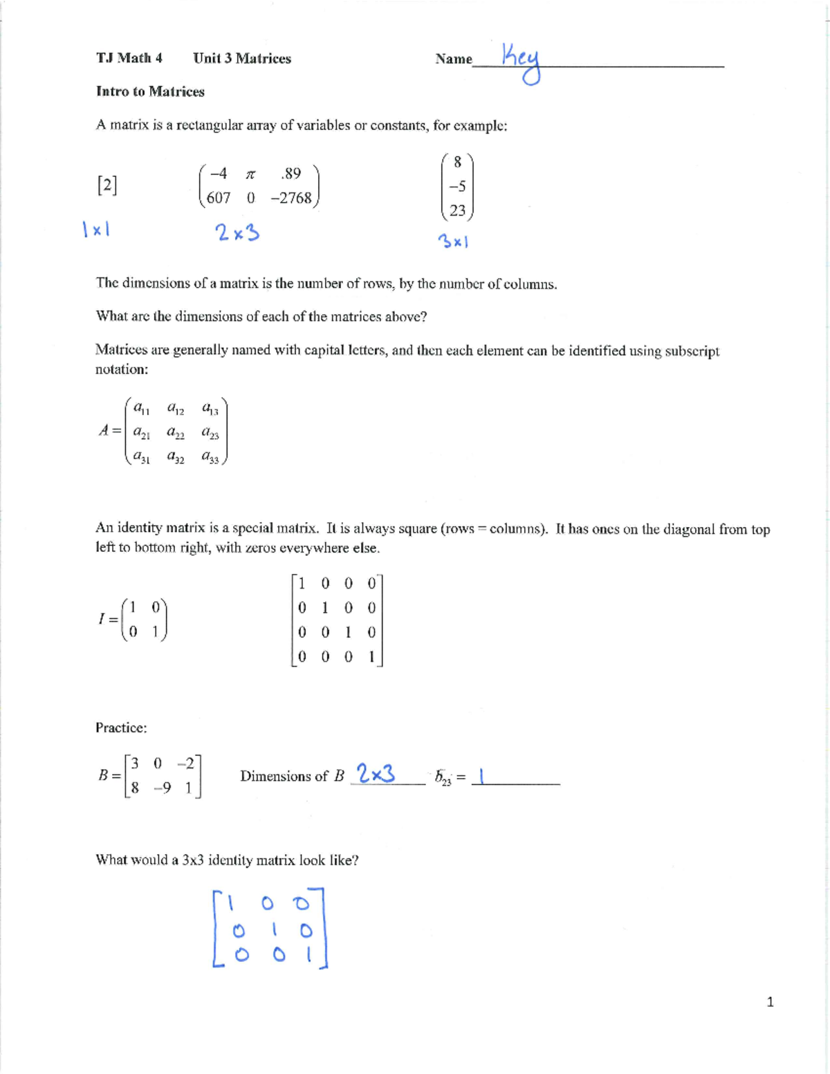 Precalculus Matrices Notes and Practice Problems Studocu