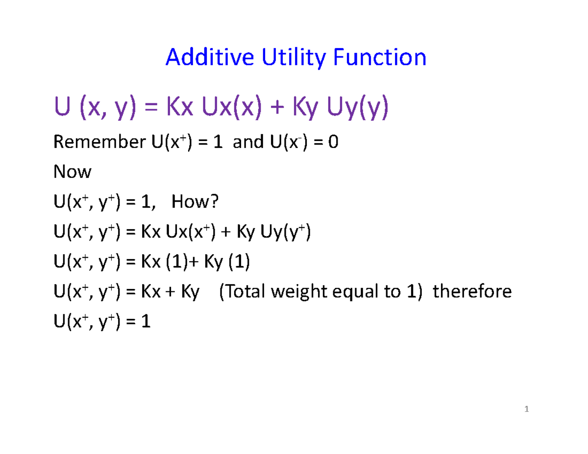 ADMS 3300 Chapter 16 n 17 - Additive Utility Function U (x, y) = Kx Ux ...