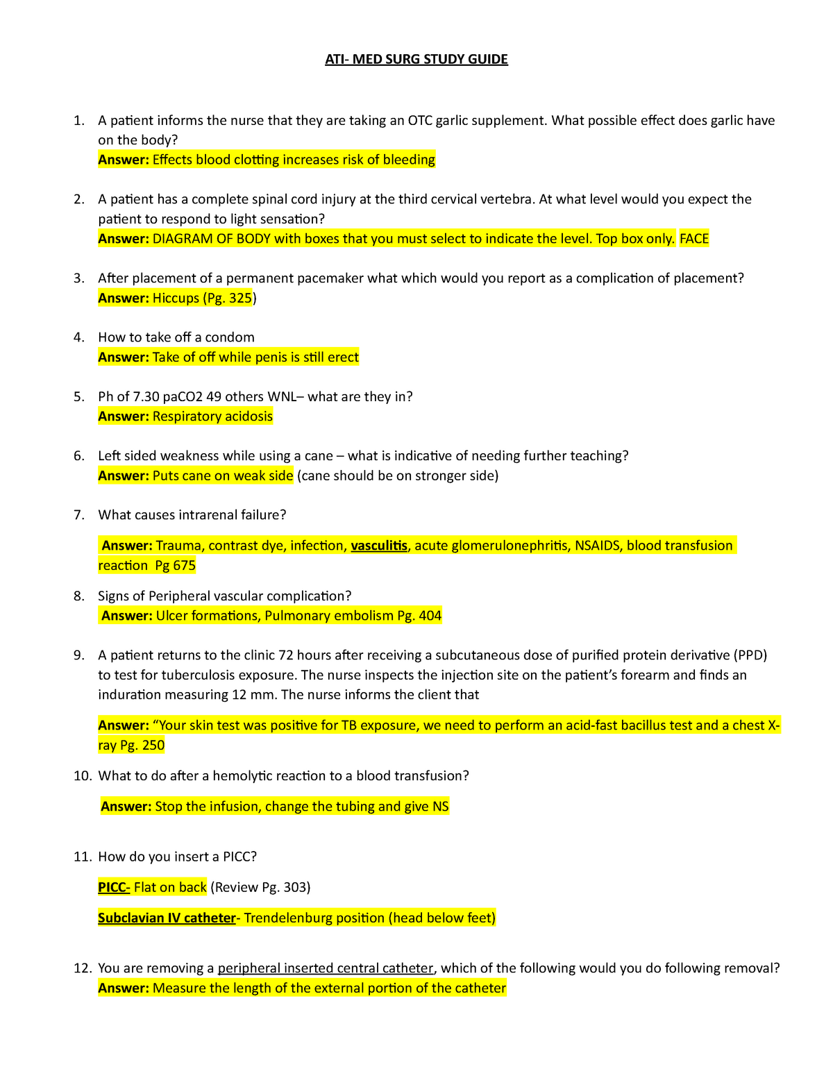 ATI Medsurg Practice - mental health nursing - ATI- MED SURG STUDY ...