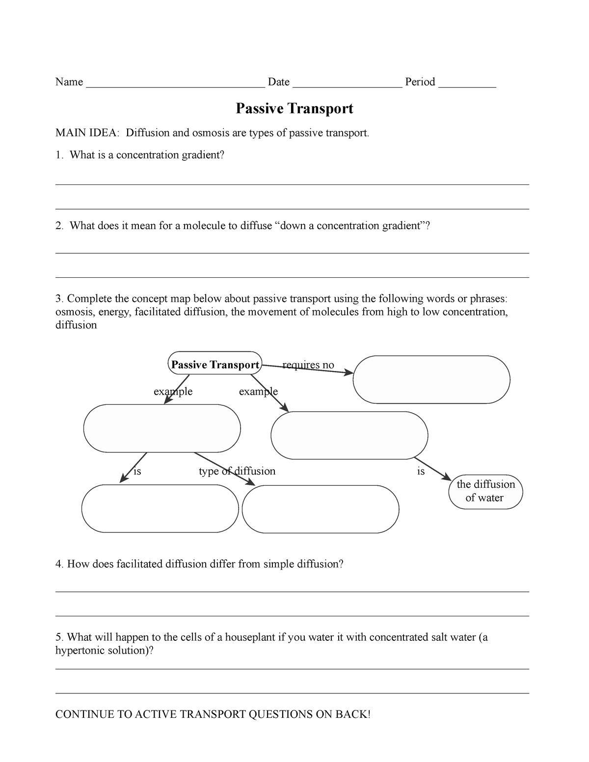 Passive Transport Worksheet This Document Contains Lecture Notes Name 