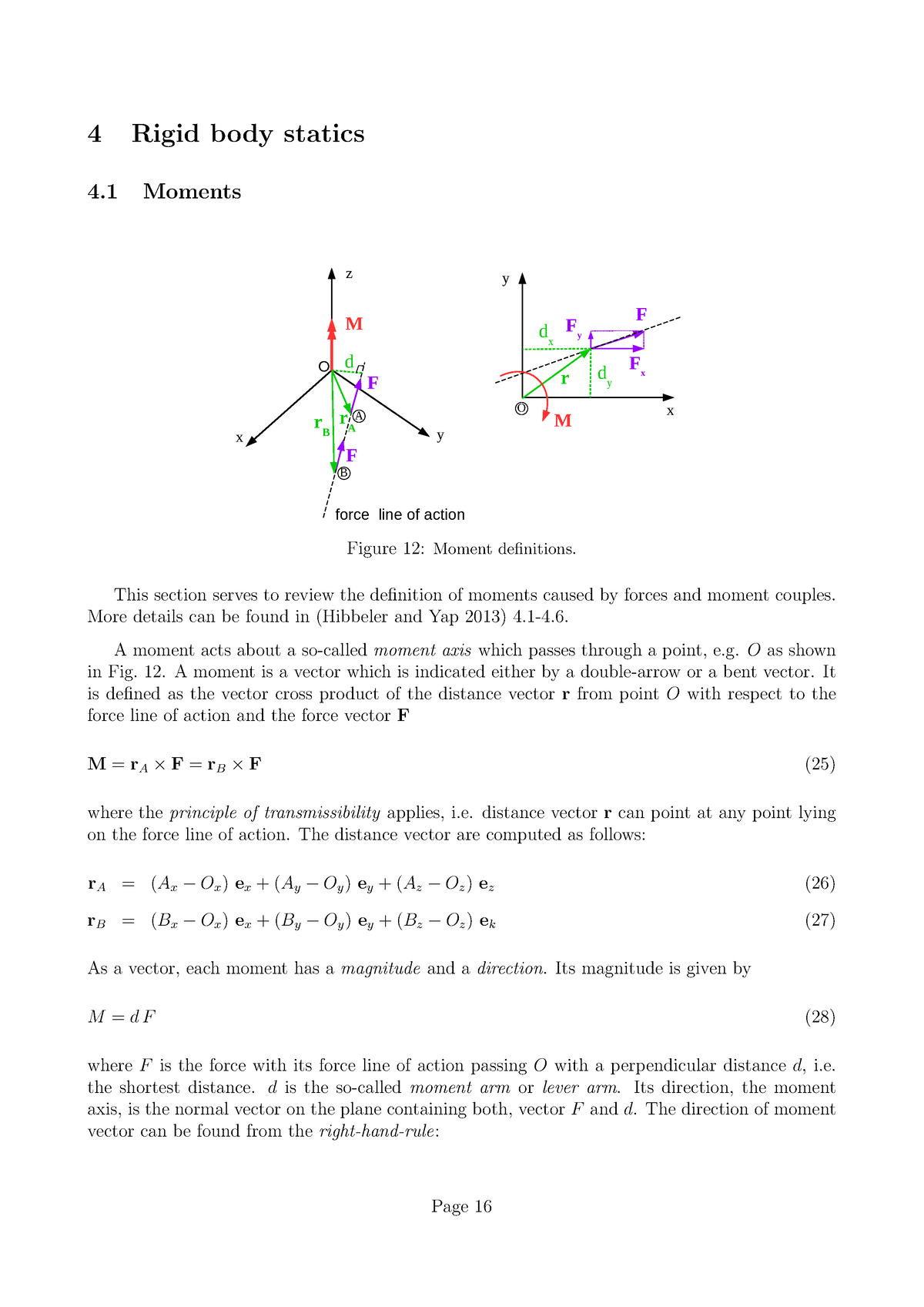 Rigid Body Statics Lecture Notes - 4 Rigid Body Statics 4 Moments X Y Z ...