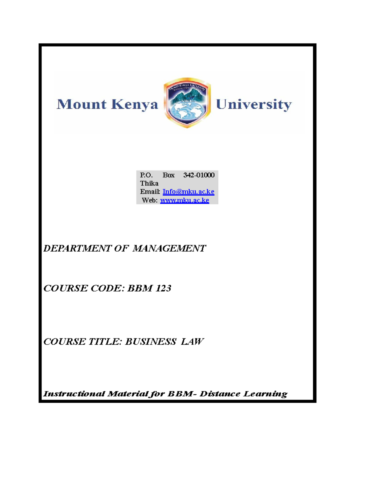 Business Law Notes BUSINESS MANAGEMENT MKU Studocu