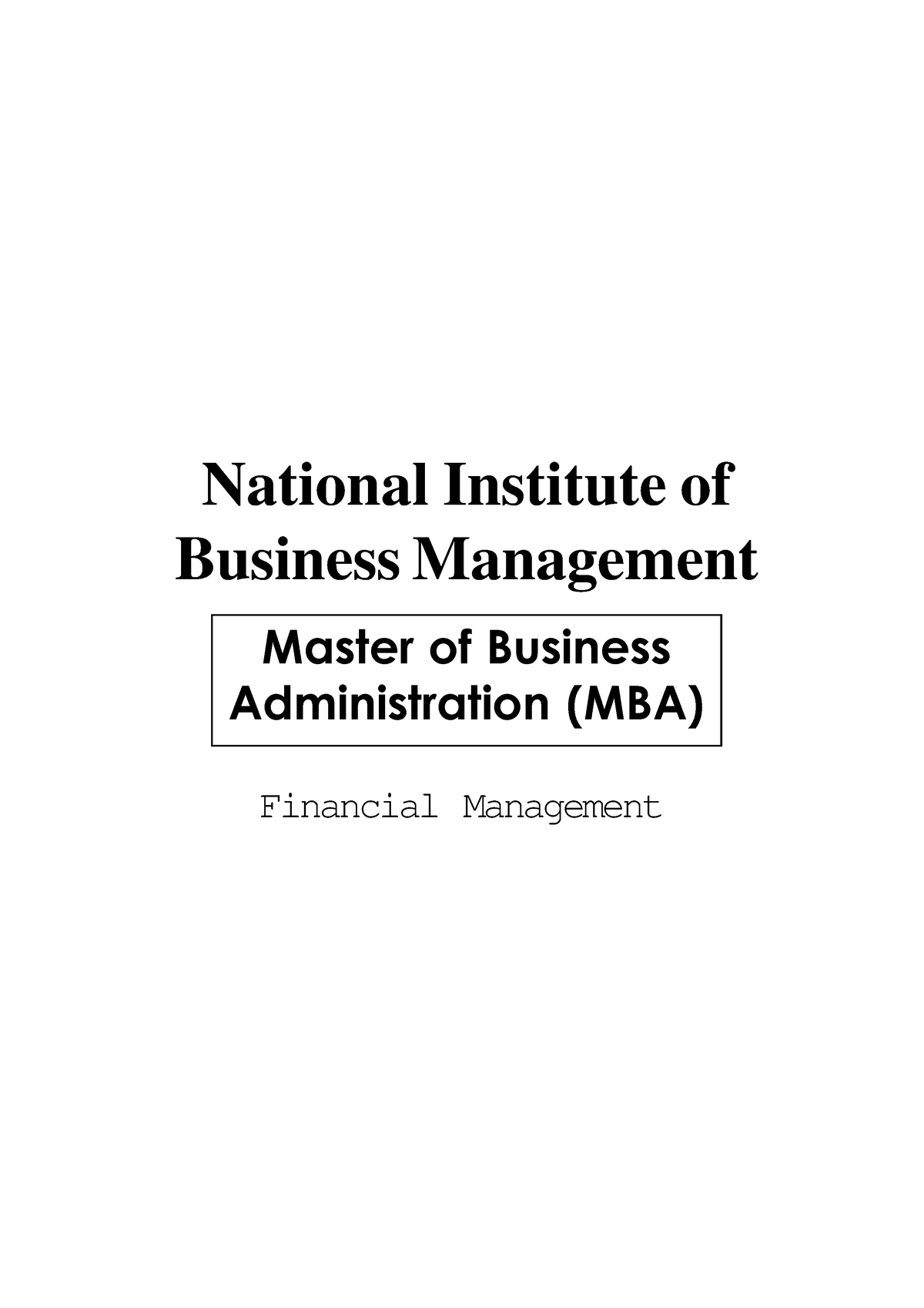 Financial mangment - National Institute of Business Management Master ...