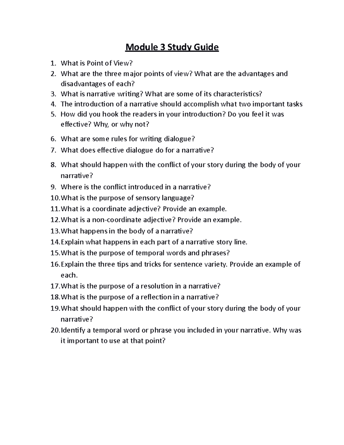 Module 3Study Guide - Module 3 Study Guide What Is Point Of View? What ...