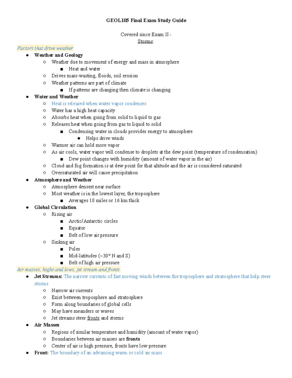 GEOL105 Final Exam Study Guide - GEOL105 Final Exam Study Guide Covered ...