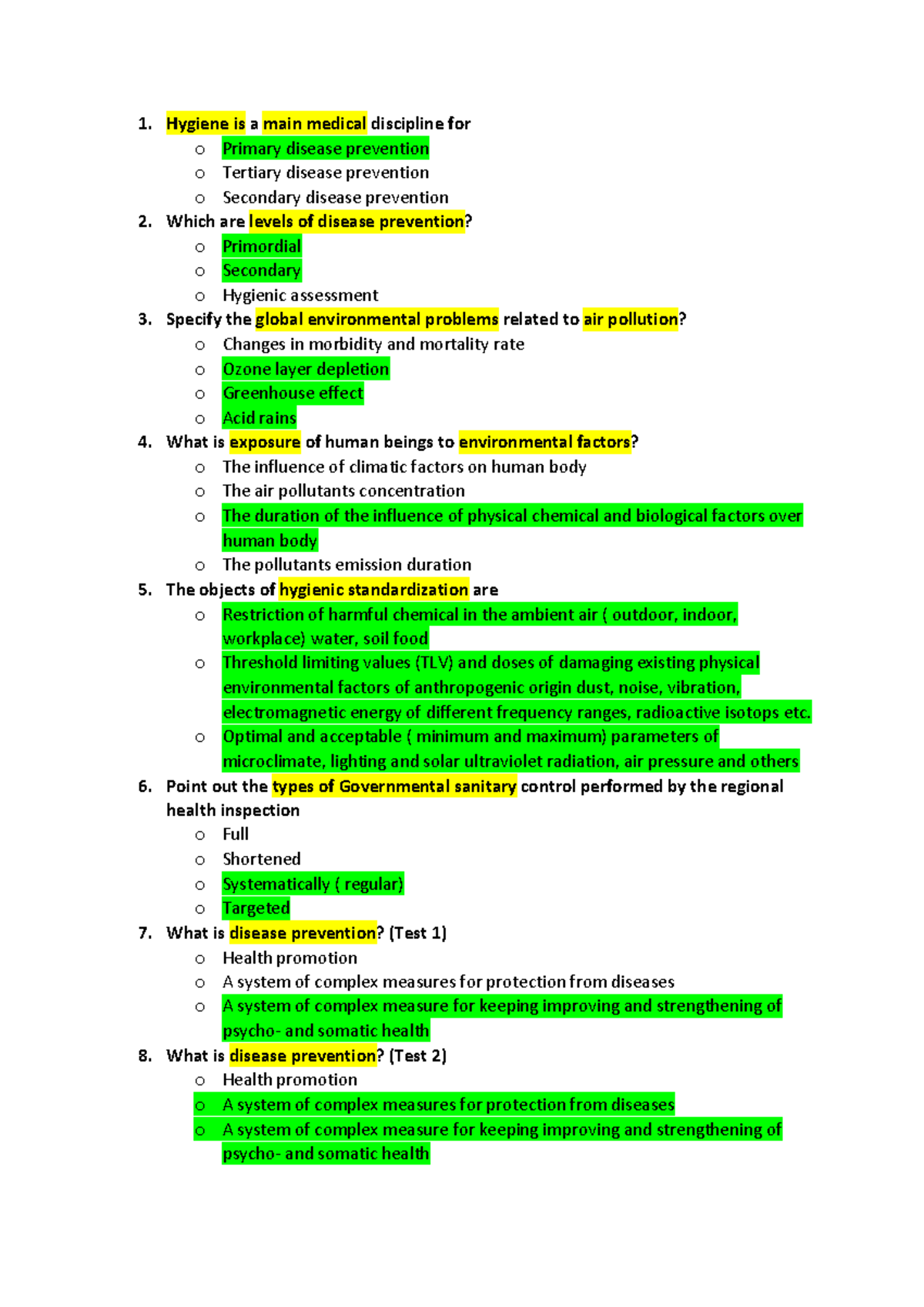Hygiene Prüfungsfragen Multiple Choice Hygiene Anna - Domande a scelte multiple con risposte utili ai fini