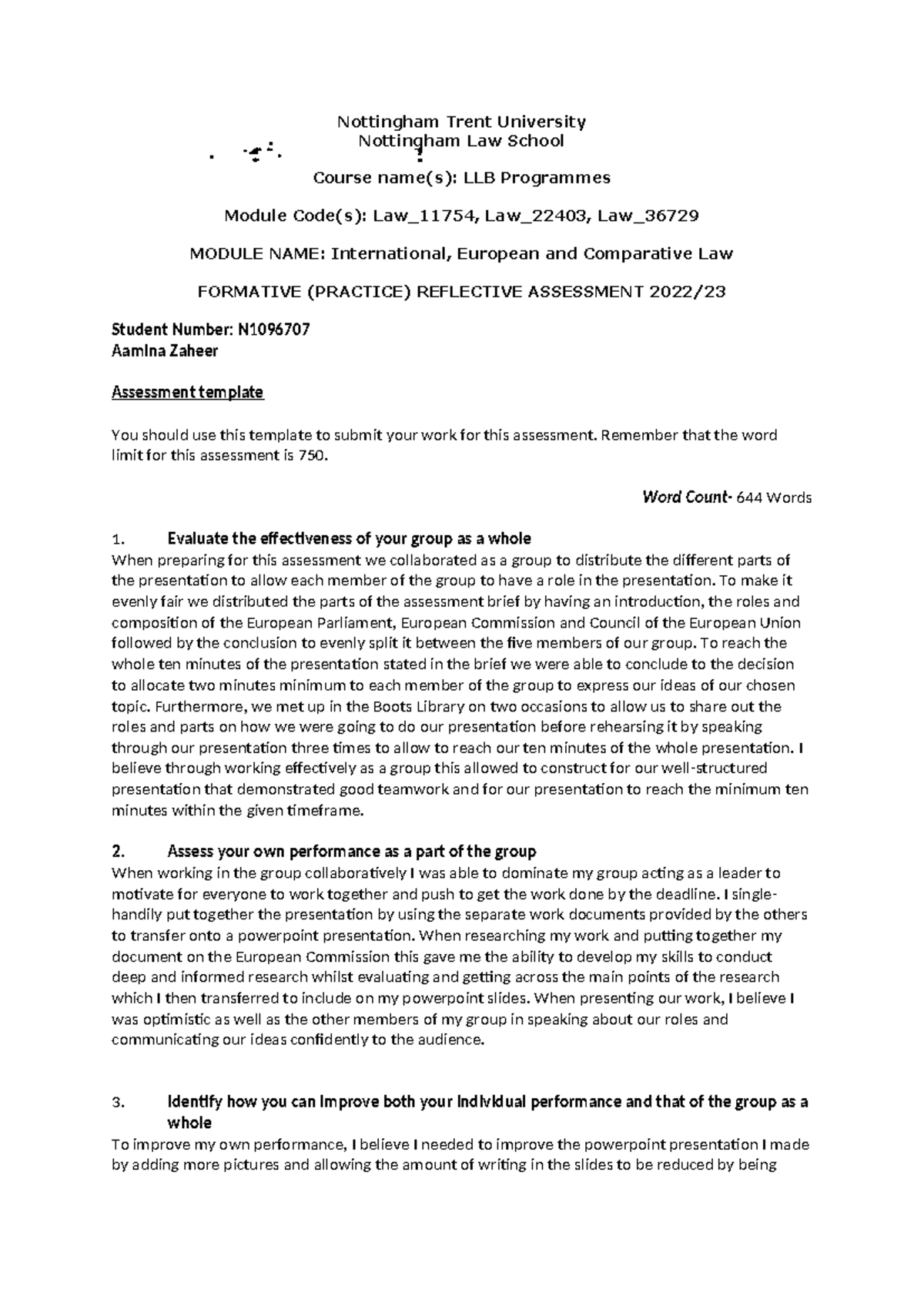 Latest IEC Reflective Assessment 202223 - Nottingham Trent University ...