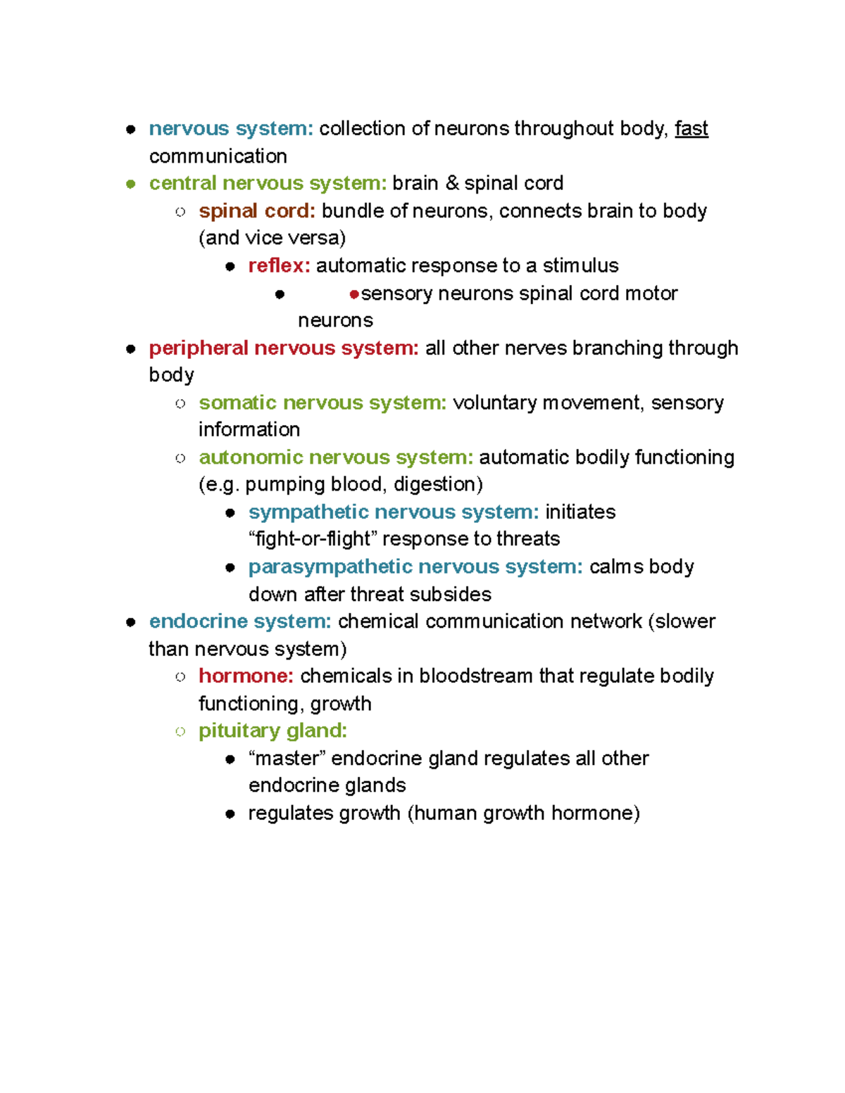 Psychology 1 - lecture notes - nervous system: collection of neurons ...