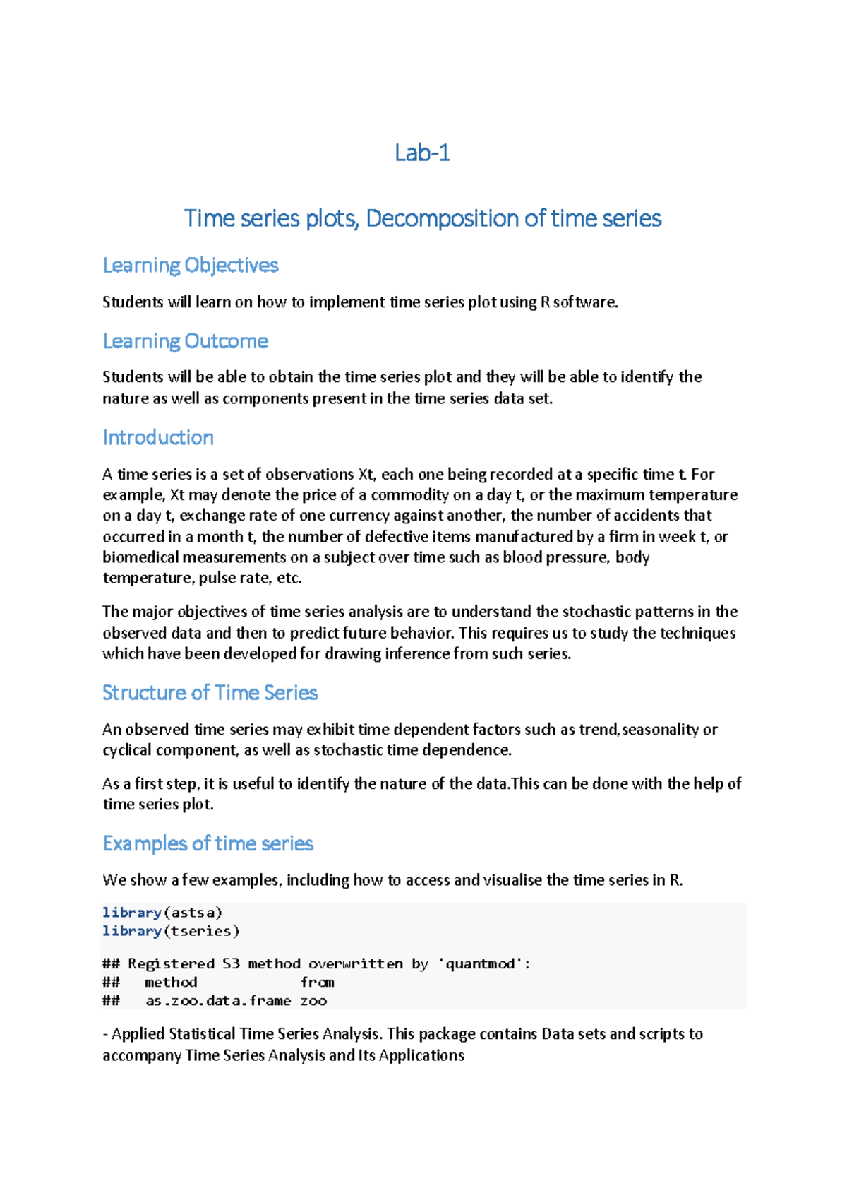 651 Manual 1 - **___ - Lab- 1 Time series plots, Decomposition of time ...