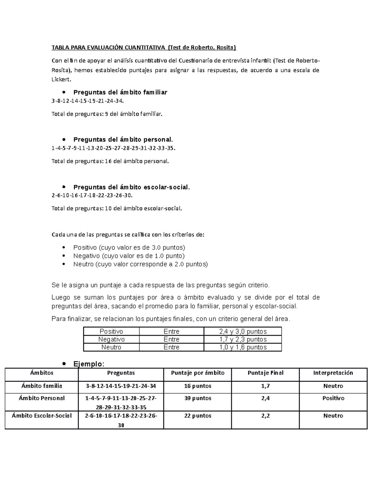 Analisis cuantitativo Roberto y Rosita - TABLA PARA EVALUACIÓN ...