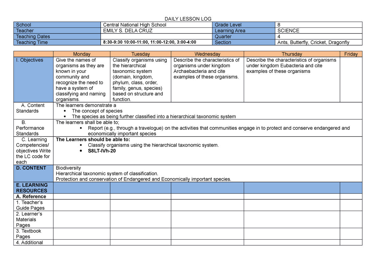 Daily- Lesson-LOG-Q4- W4b - BS Secondary Education - MinSCAT - Studocu