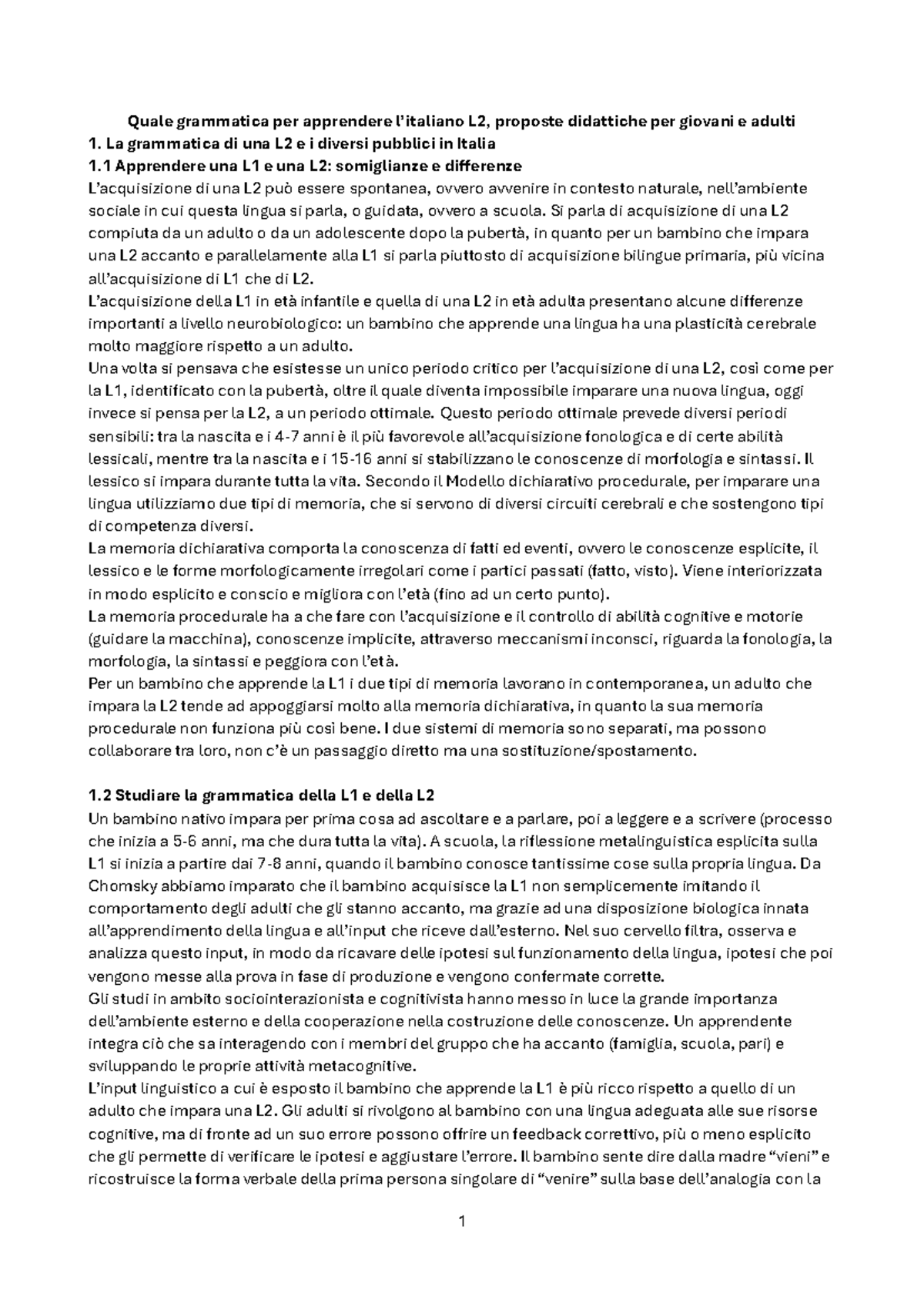 Riassunto Quale grammatica per apprendere l'italiano L2 proposte ...
