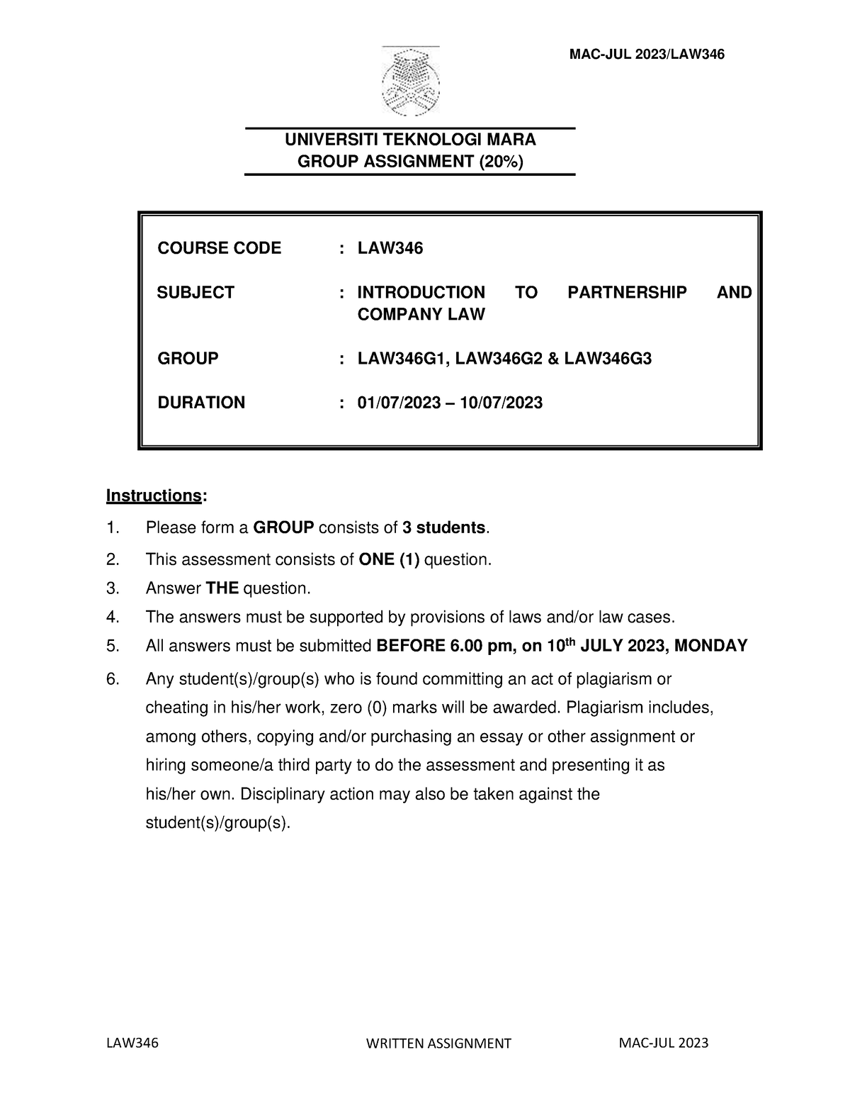 uw law initial assignments