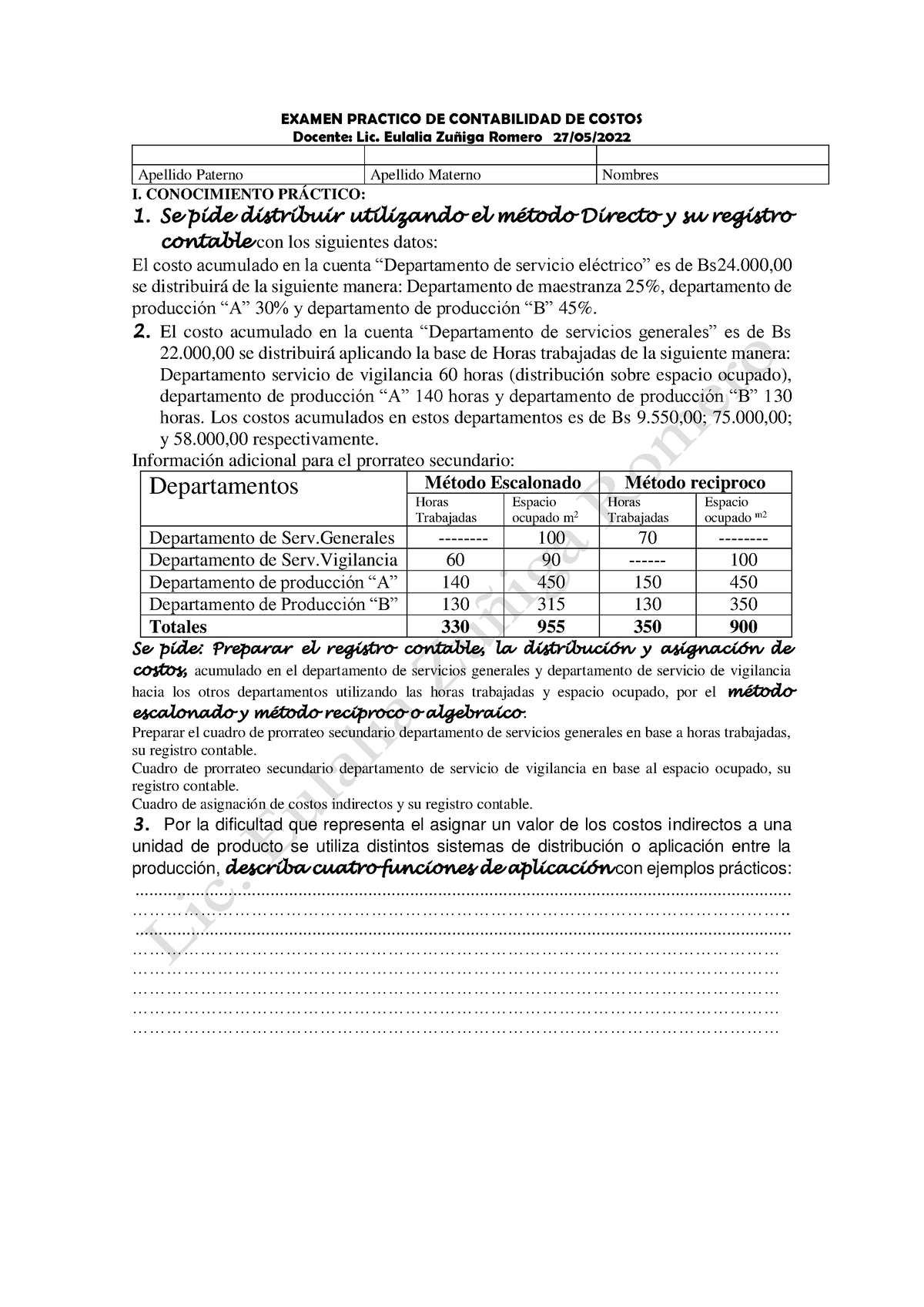 Examen De Contabilidad DE Costo Parte Practica - EXAMEN PRACTICO DE ...