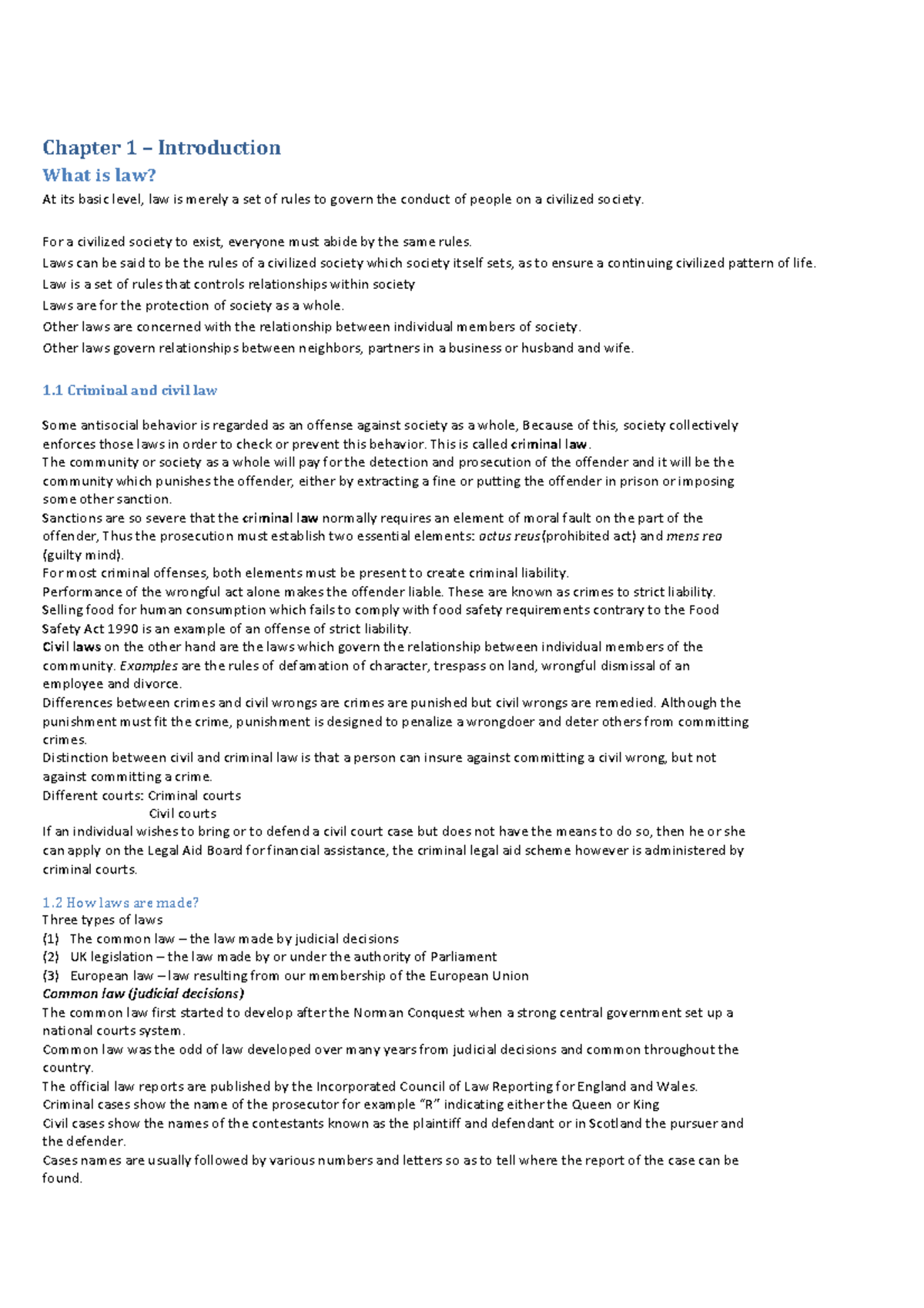 Summary Law Economics And Law Chapter 1 Introduction What Is
