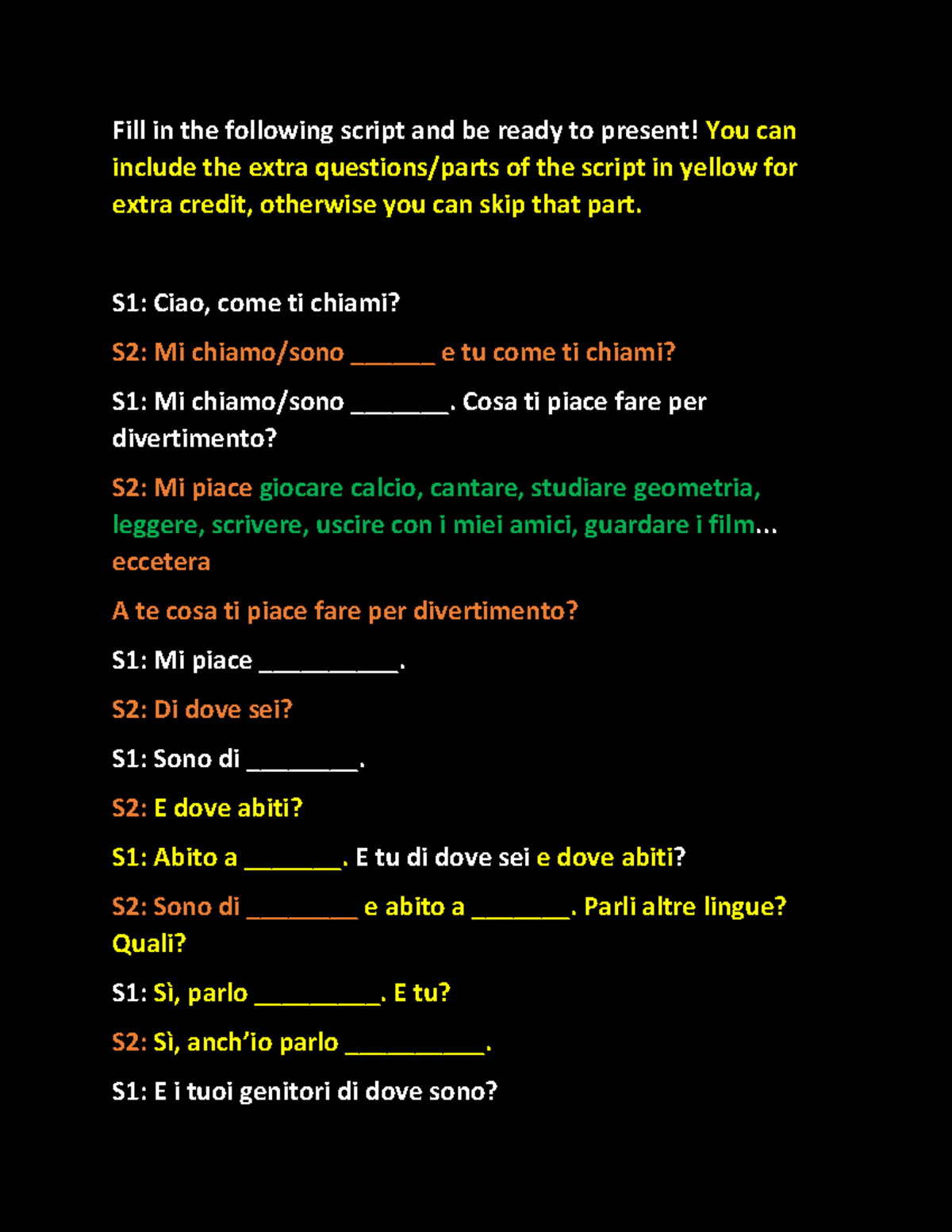 Presentazioni+in+italiano +italiano+2 - Fill in the following script ...