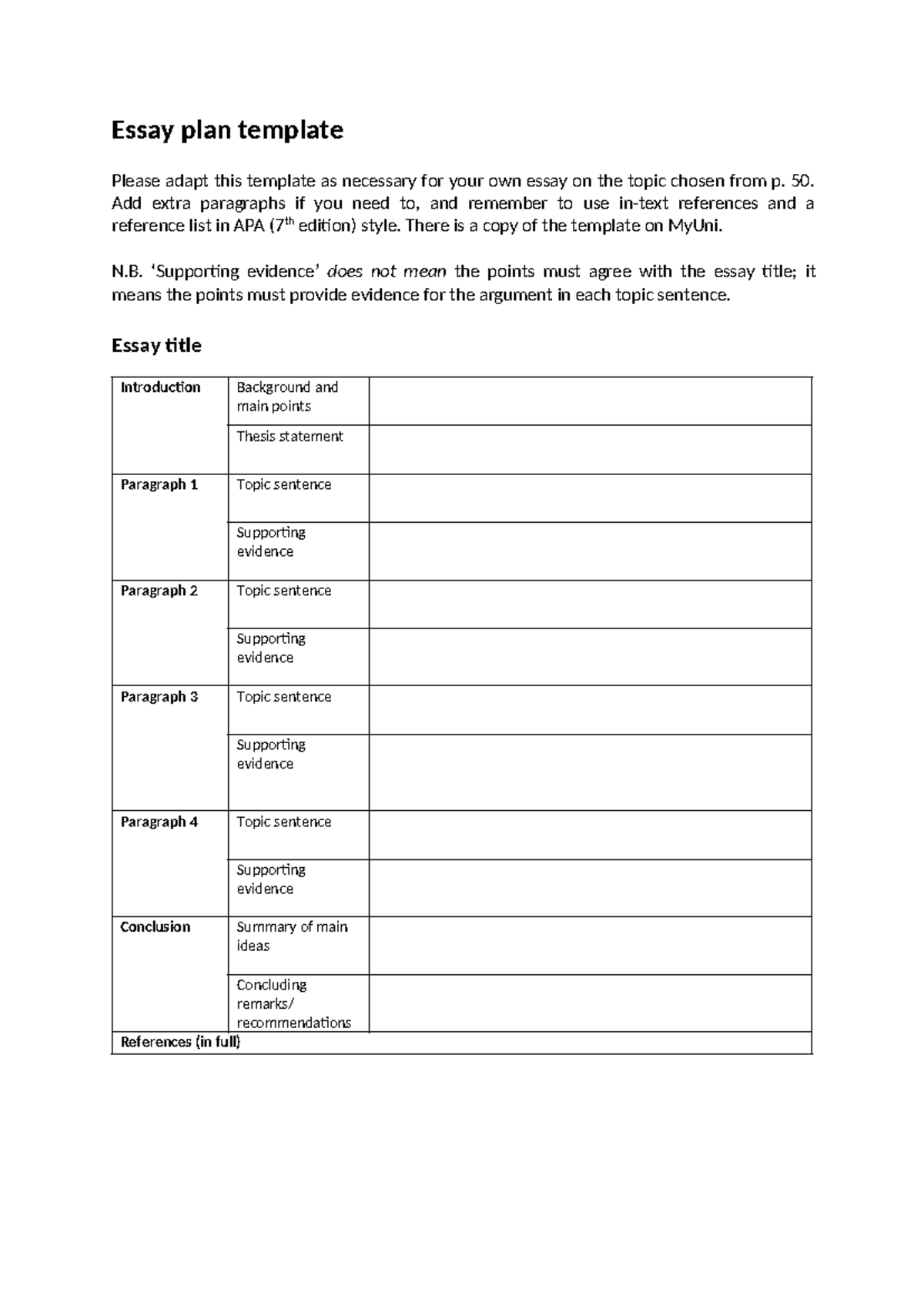 Essay plan template - iyiuftdt - Essay plan template Please adapt this ...