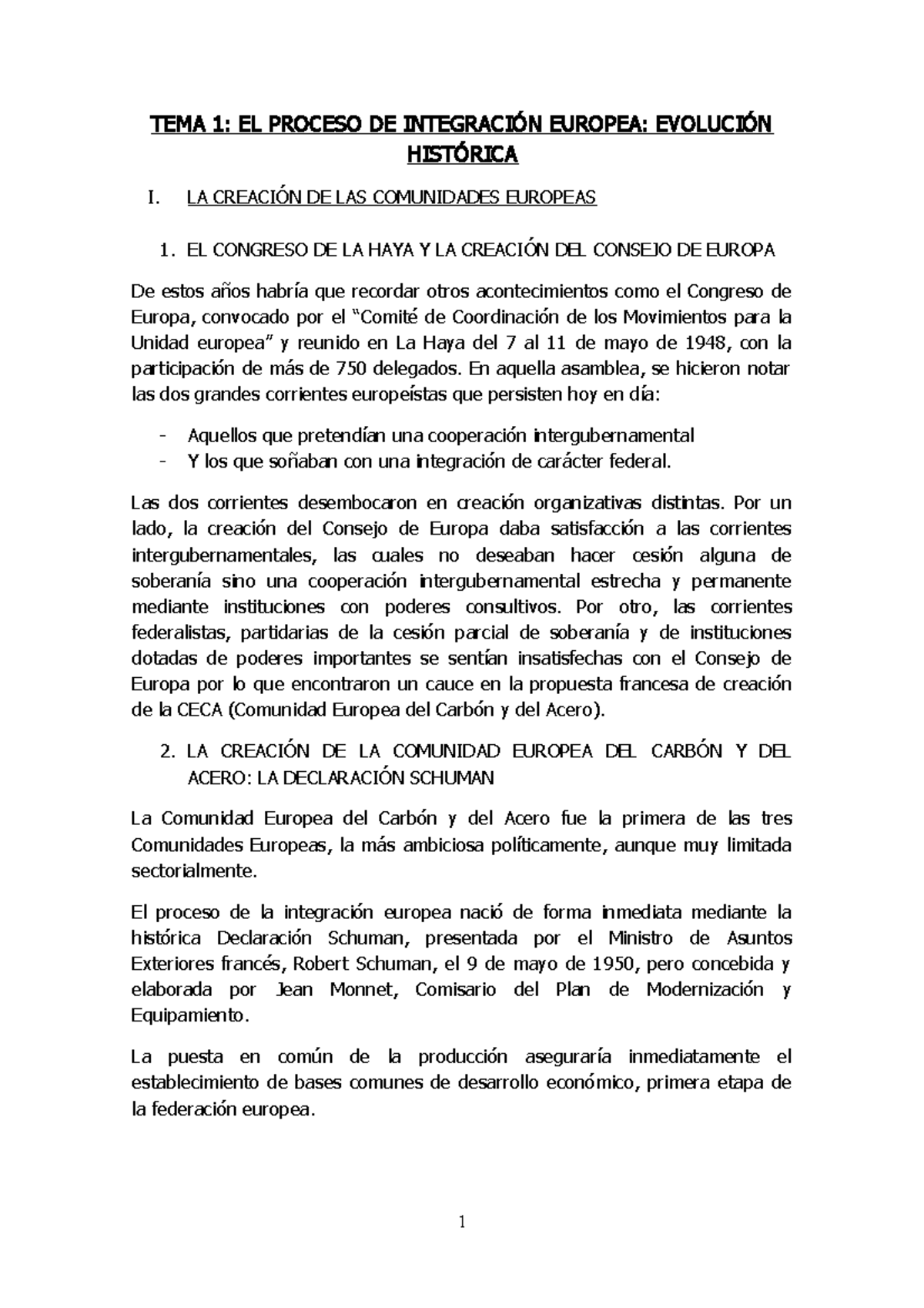 Derecho de la union europea - TEMA 1: EL PROCESO DE INTEGRACIÓN EUROPEA ...