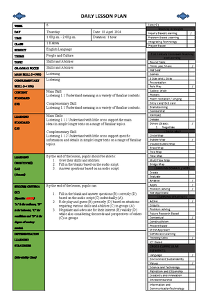 W9 100524 1hr 2IXR - FORM 2 LESSON PLAN - DAILY LESSON PLAN WEEK 9 Tick ...