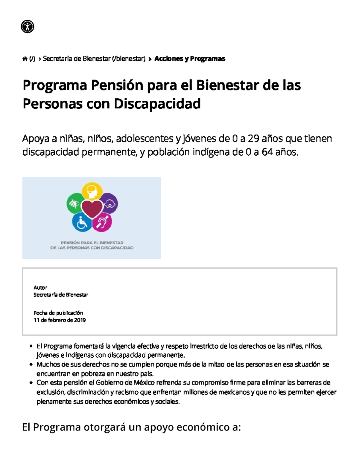 Programa Pensión para el Bienestar de las Personas con Discapacidad ...