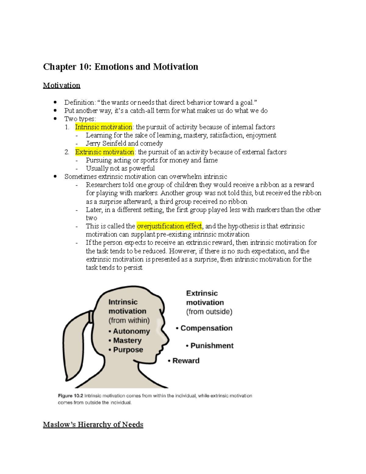 PSY 120 Chapter 10 - Emotion And Motivation Lecture/Book Notes ...