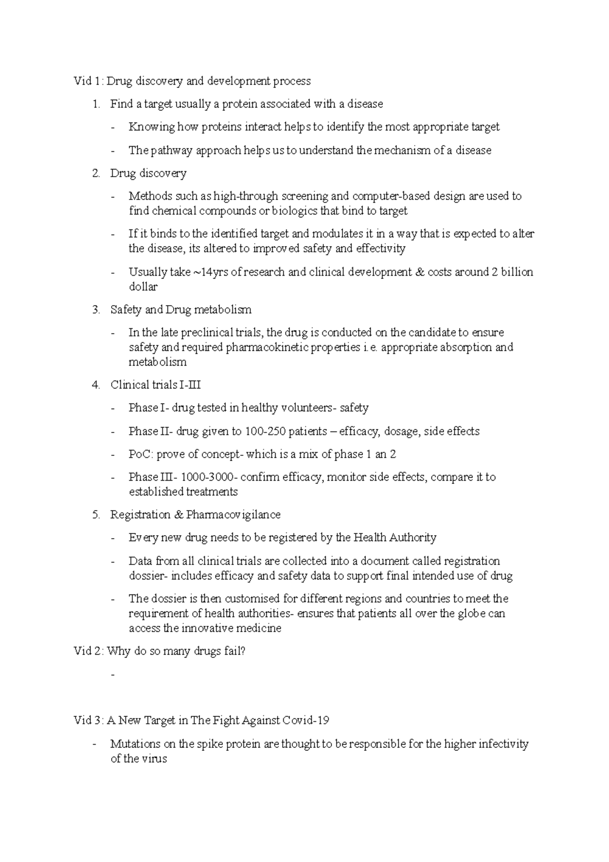 W3 Drug discovery - Lecture notes 3 - Vid 1: Drug discovery and ...