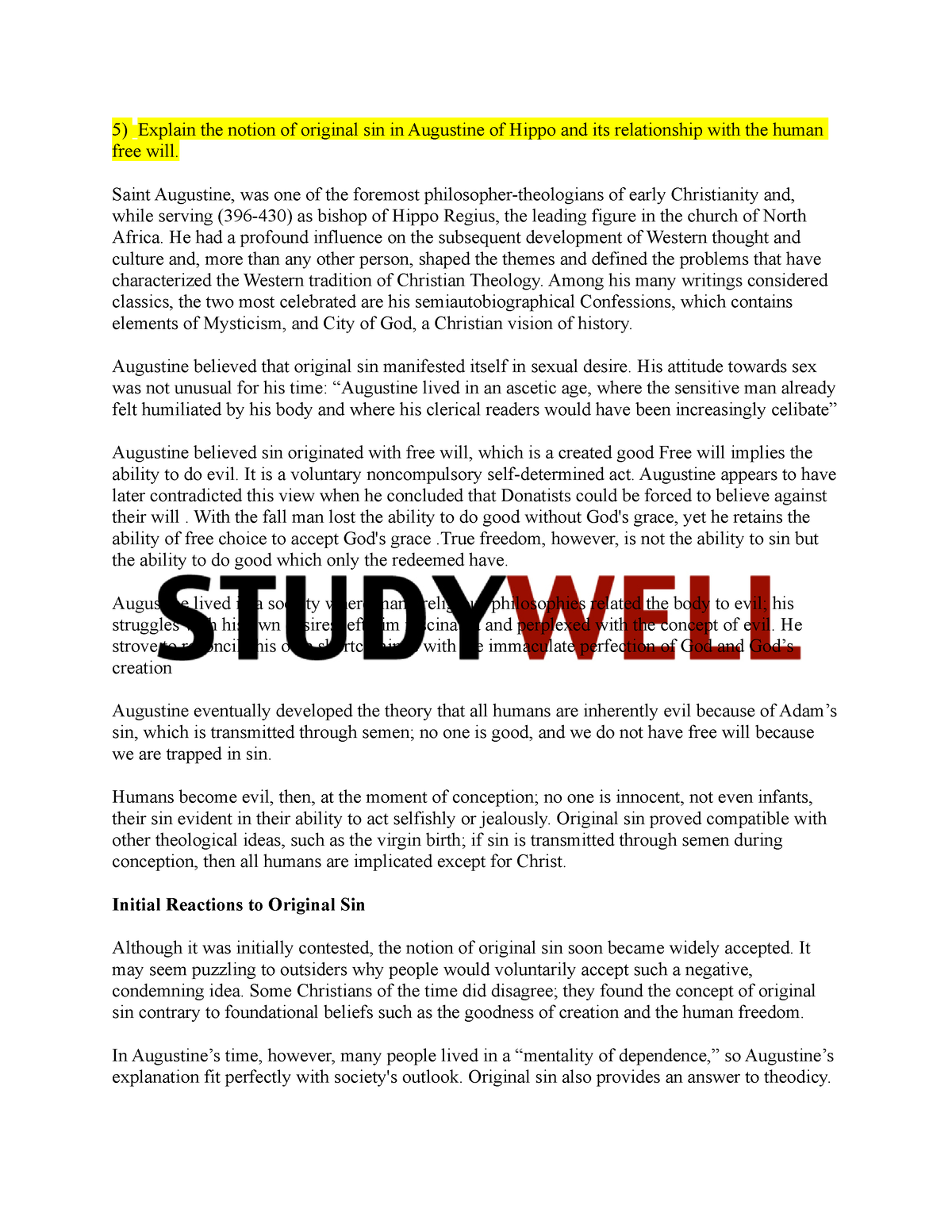 Augustine of Hippo Read-Only - Explain the notion of original sin in  Augustine of Hippo and its - Studocu