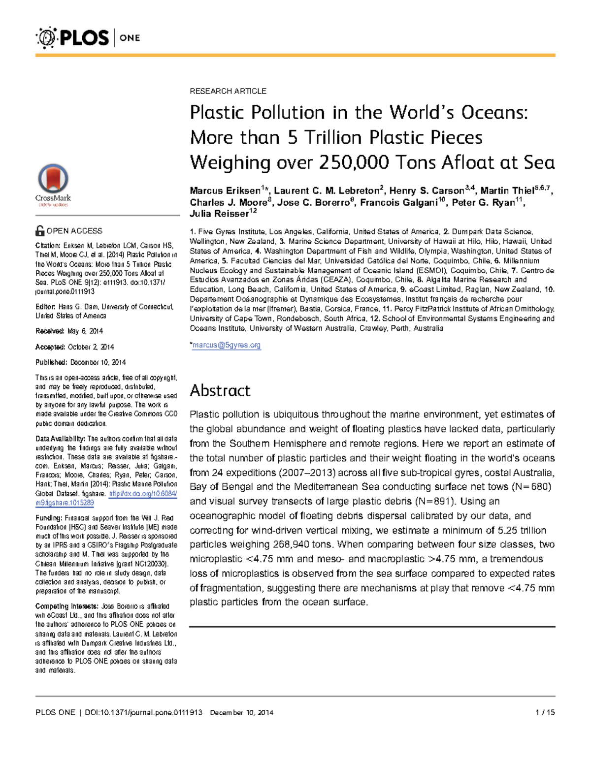 research papers on plastic pollution