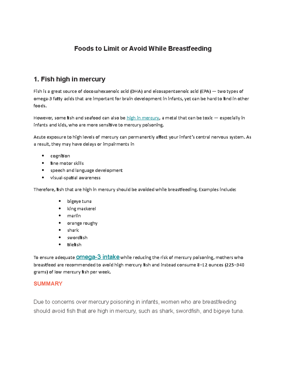 CHN Breasteeding foods Foods to Limit or Avoid While Breastfeeding 1