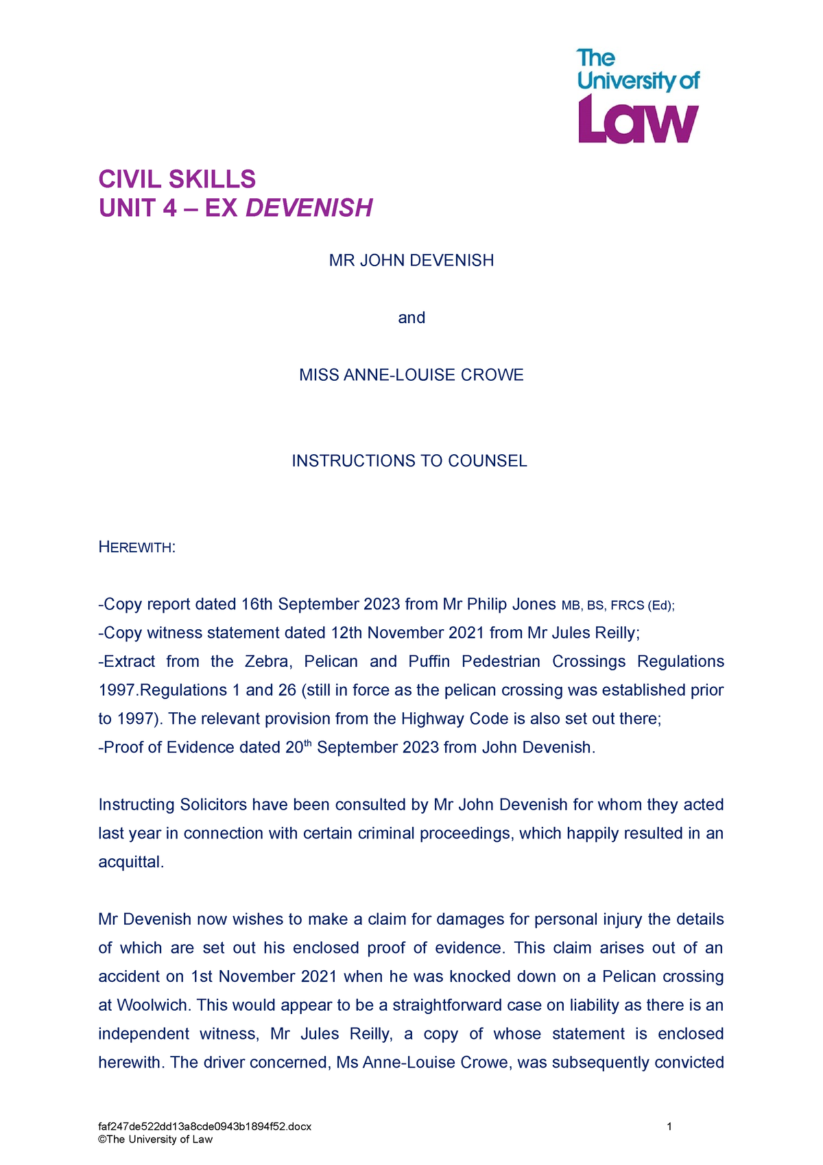 Devenish Case Papers - CIVIL SKILLS UNIT 4 – EX DEVENISH MR JOHN ...