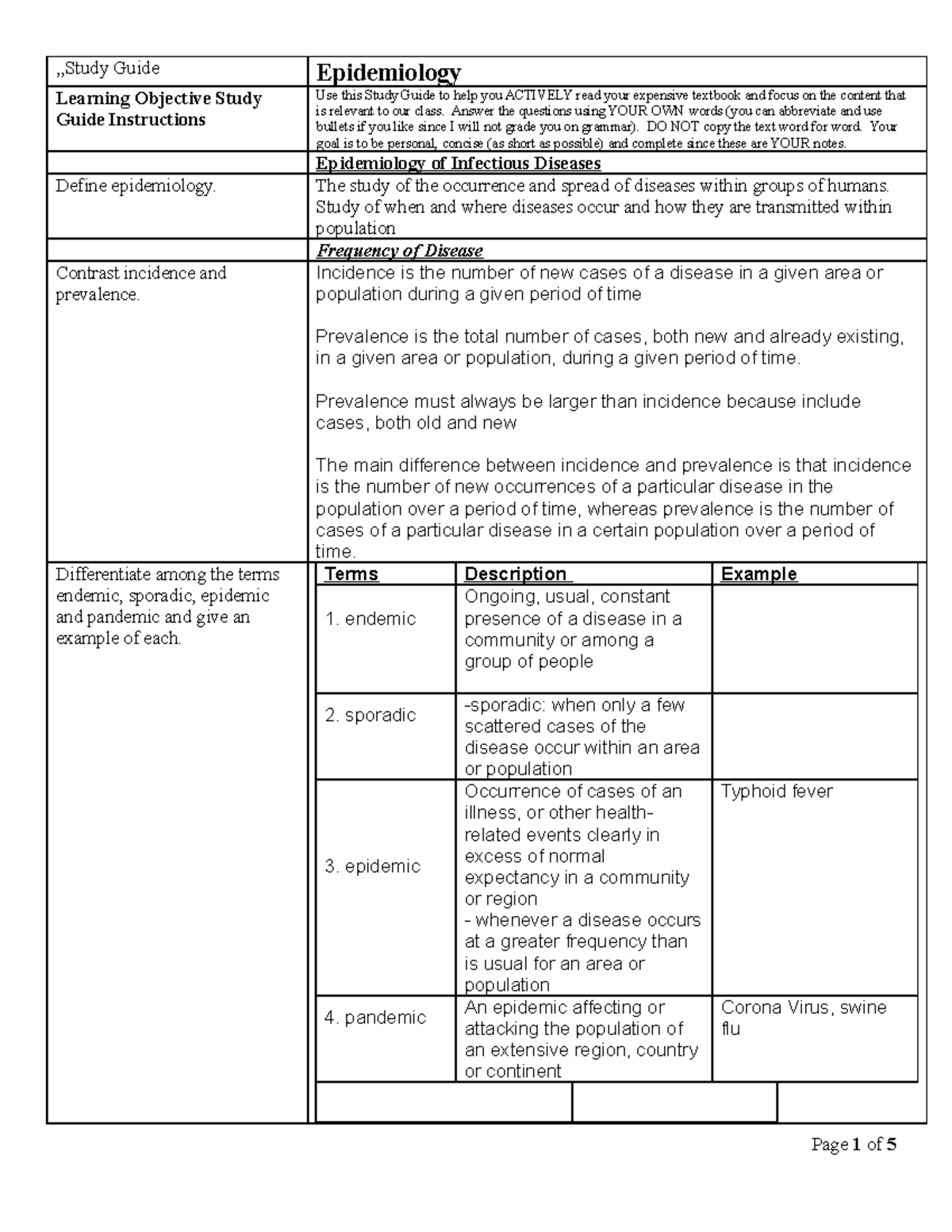 Ch 14.1 Study Guide Epidemiology - ,,Study Guide Epidemiology Learning ...