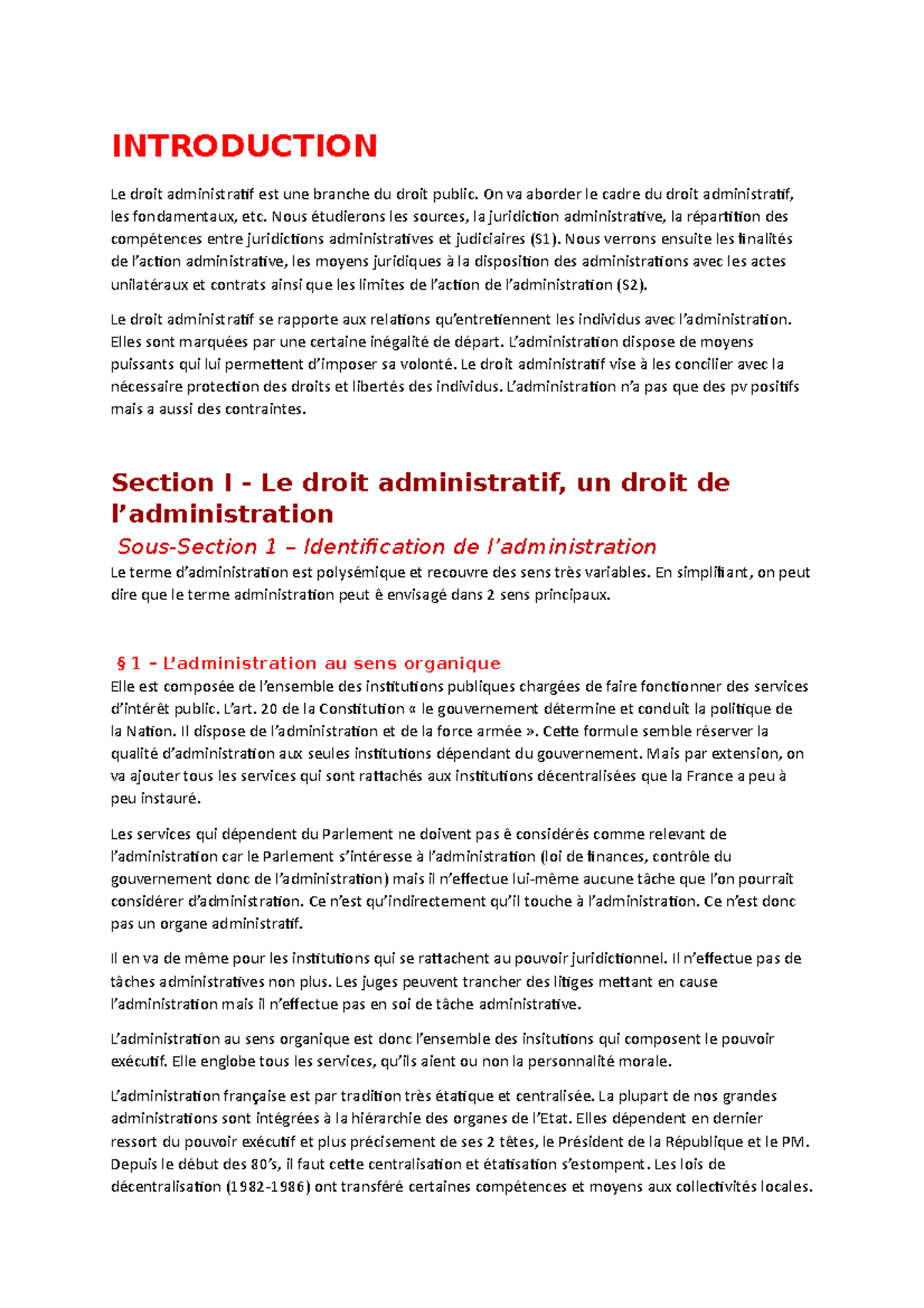 Droit Administratif Licence 2eme Année S1 - Droit Administratif I ...