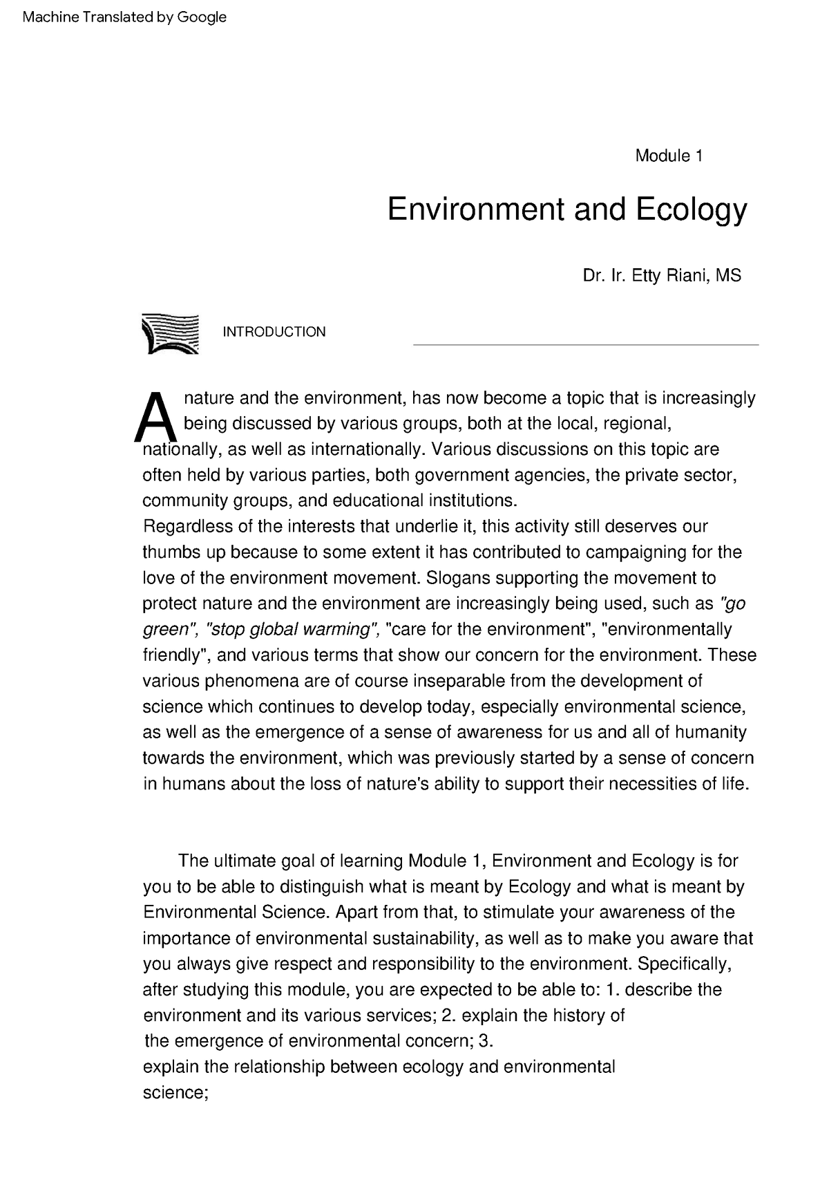 Environment and ecology - Environment and Ecology A Module 1 Dr. Ir ...