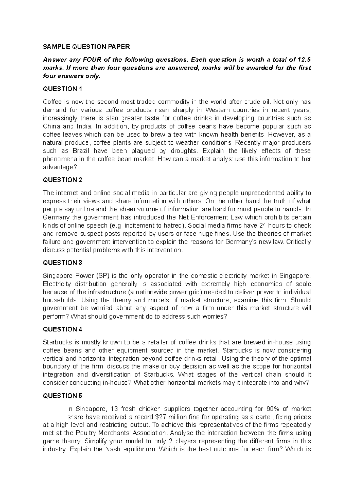 Sample Questions - Practice exam - SAMPLE QUESTION PAPER Answer any ...