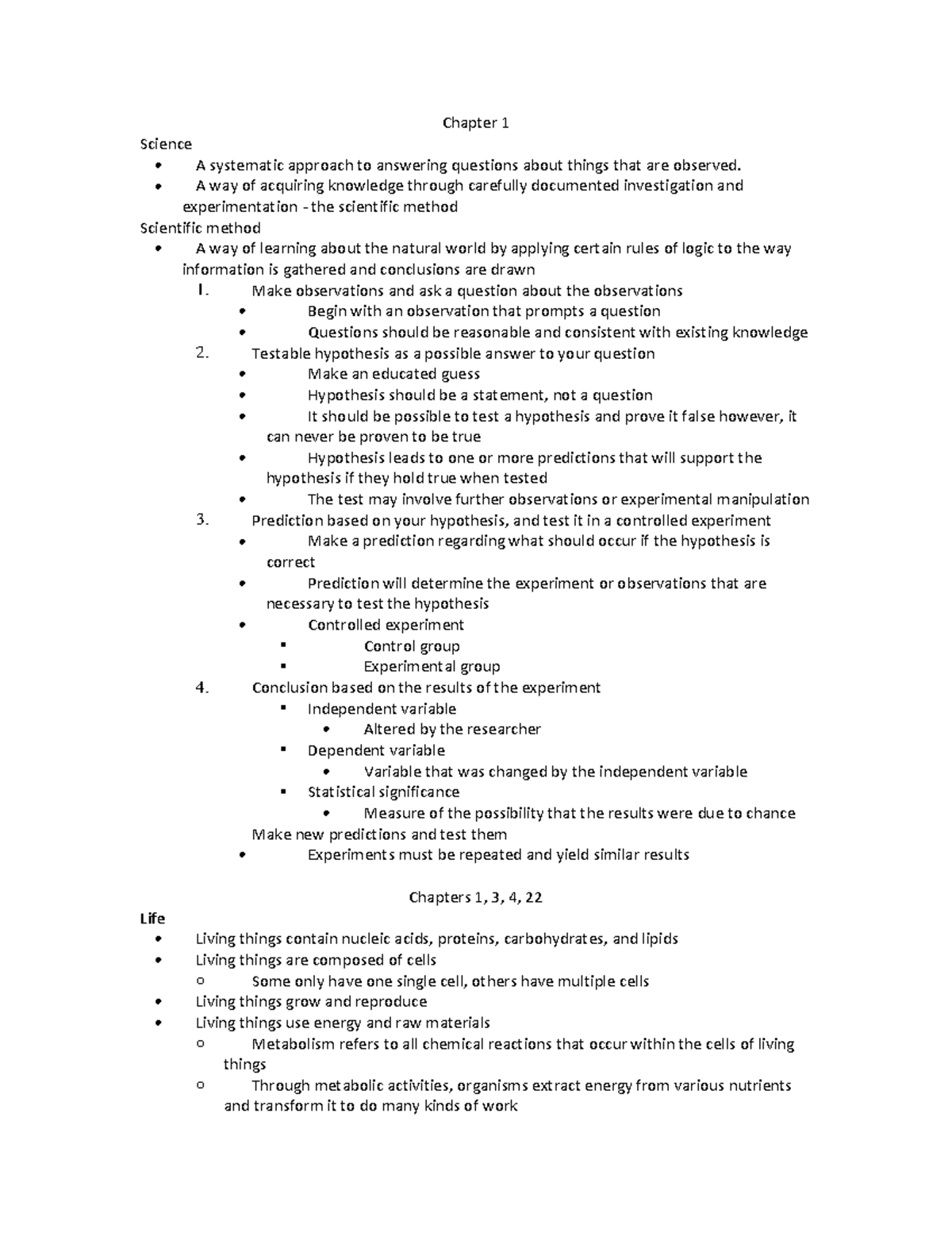 Lecture notes - Textbook Notes - Chapter 1 Science A systematic ...