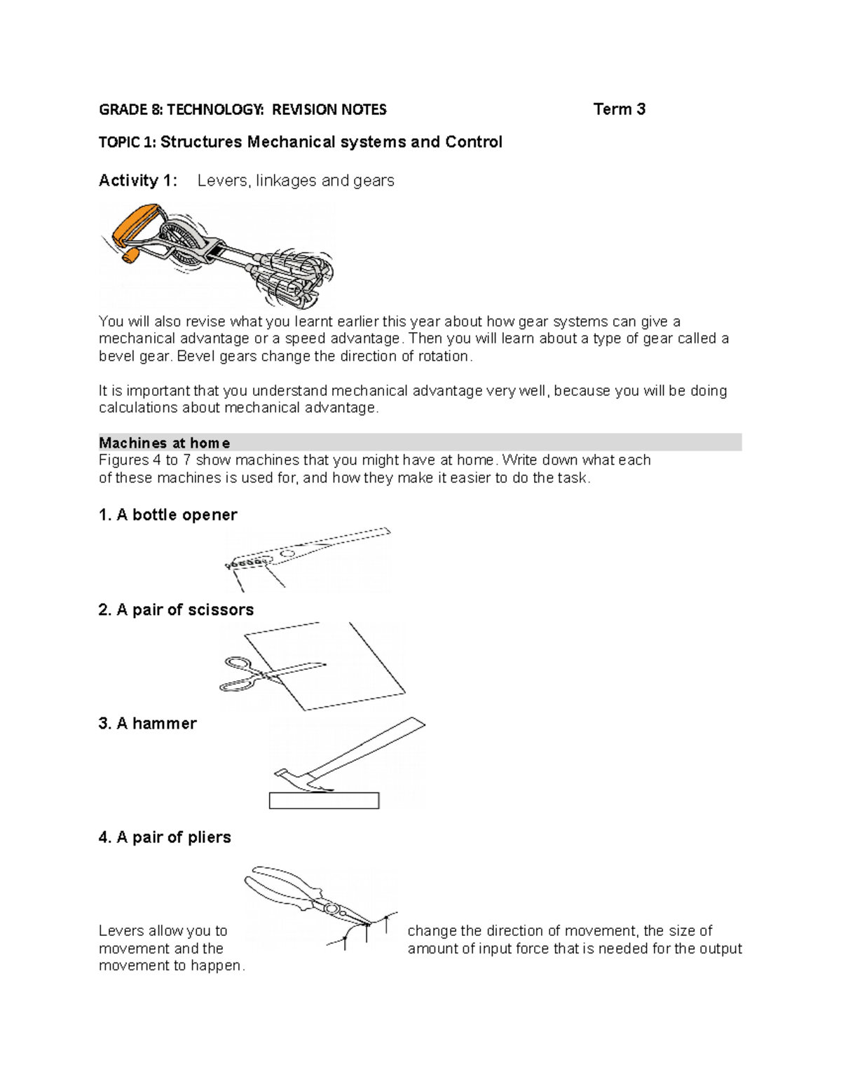 00 Grade 8 Technology Revision Notes GRADE 8 TECHNOLOGY REVISION 