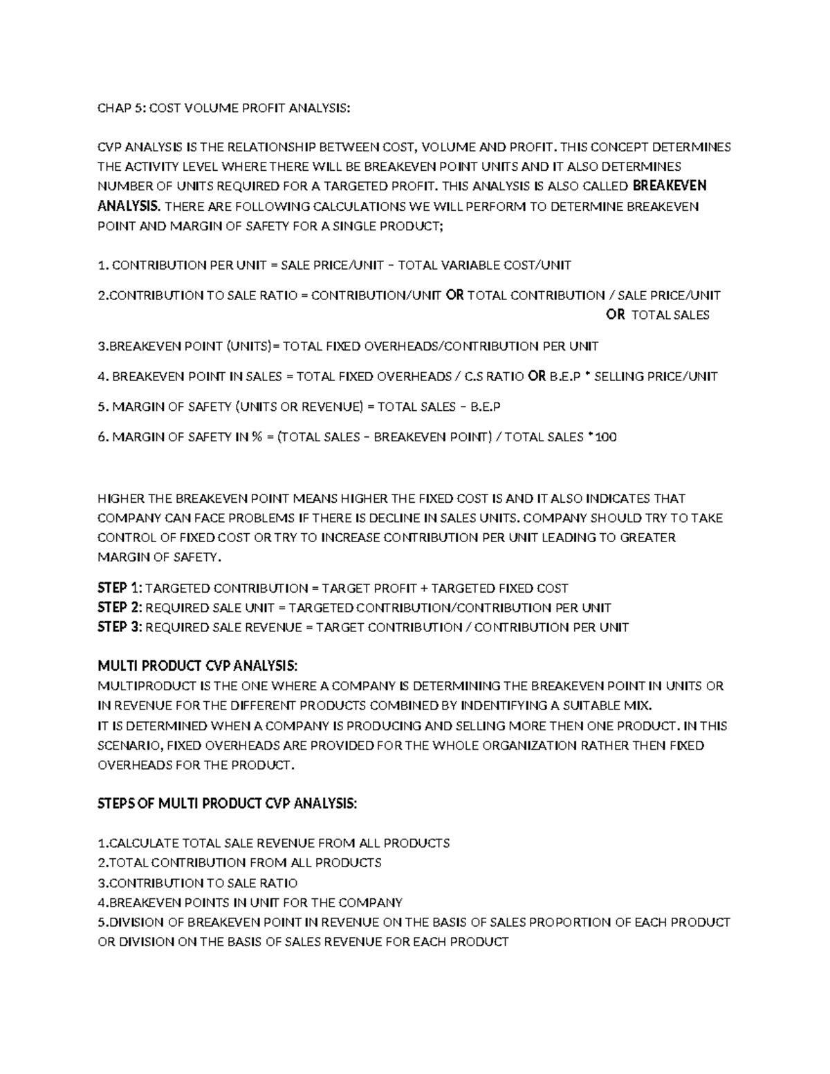 CHAP 5 - chapter 5 fm notes - CHAP 5: COST VOLUME PROFIT ANALYSIS: CVP ...