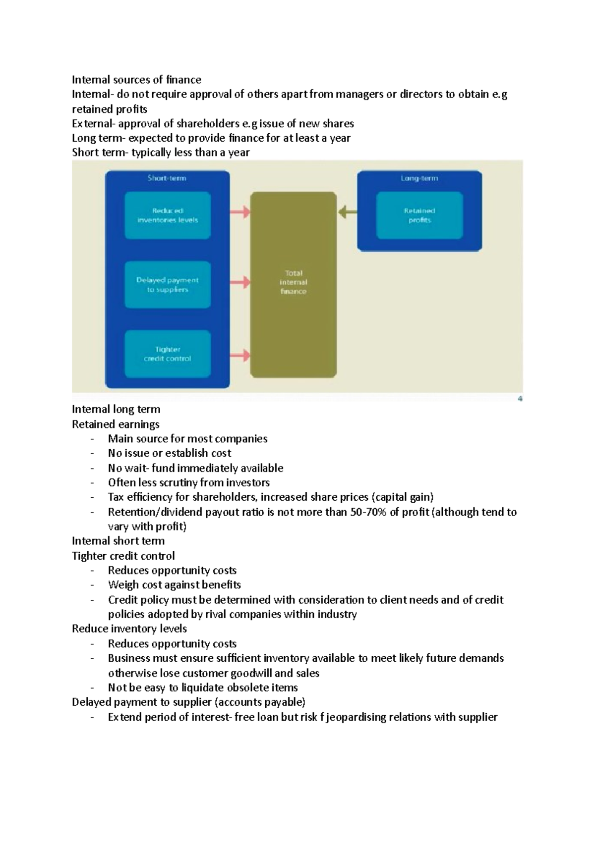 Week 5 finance - Lecture notes 5 - Internal sources of finance Internal ...