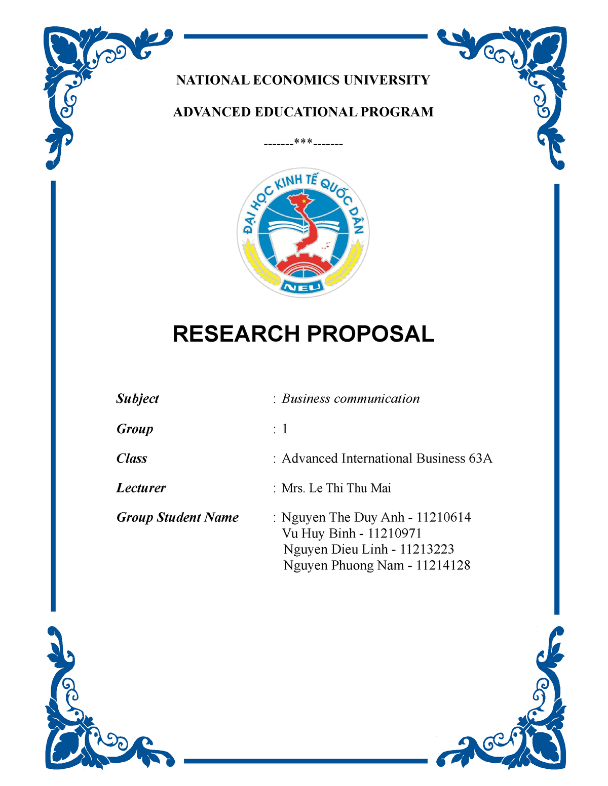 research proposal for economics department